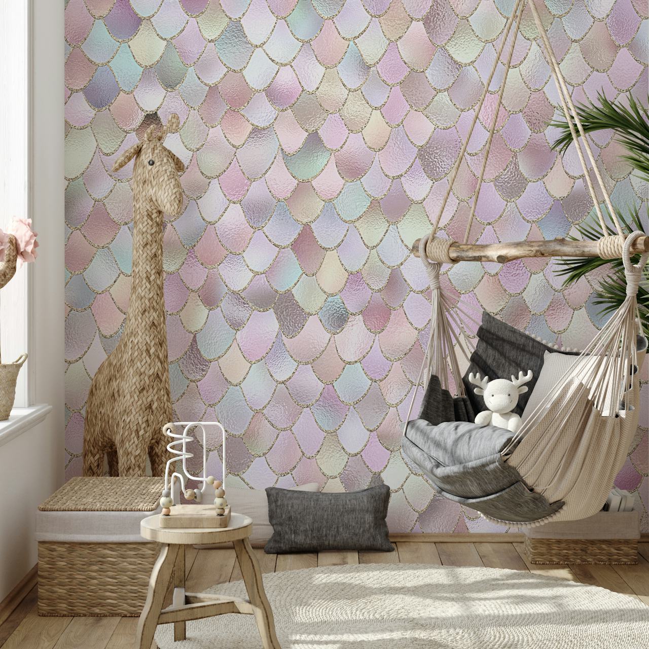 Blush Metal Mermaid Scales tapet i et rom