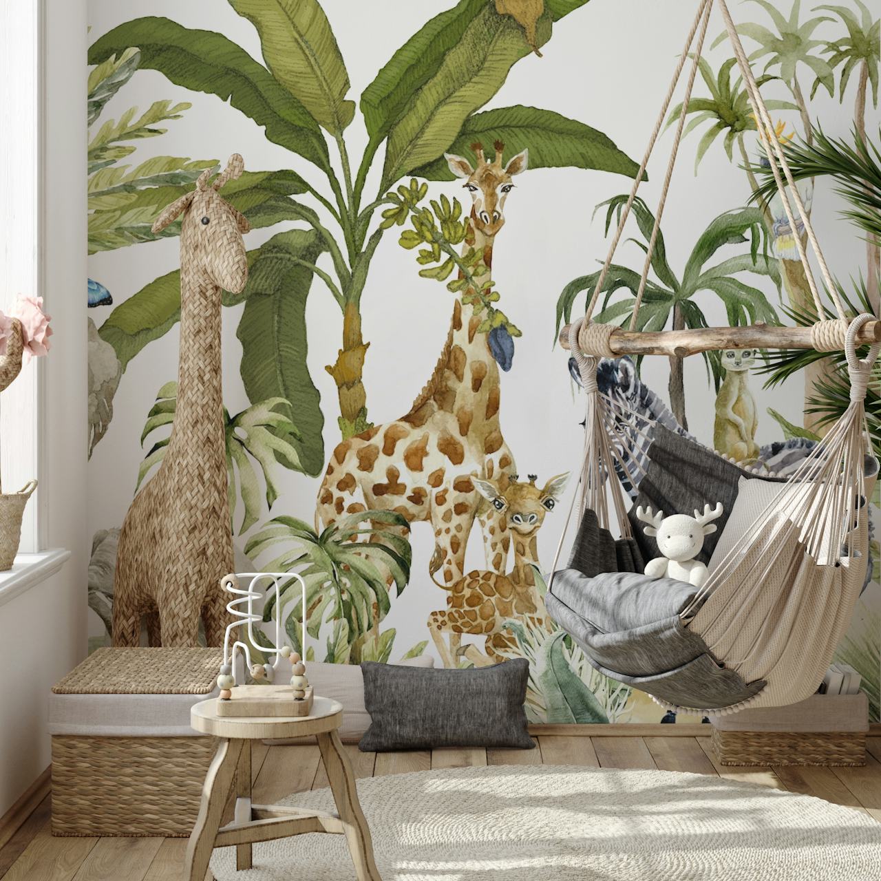 Papel de parede Safari Friends Panorama em um cômodo