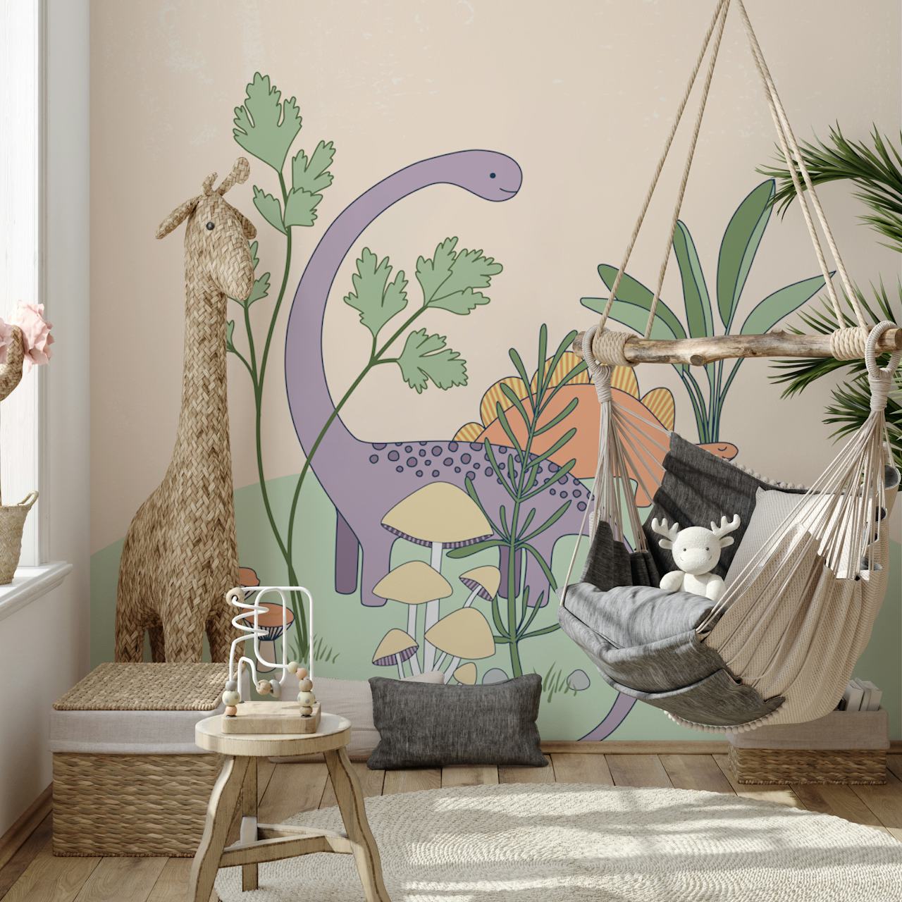 Dinosaur herb garden wallpaper design