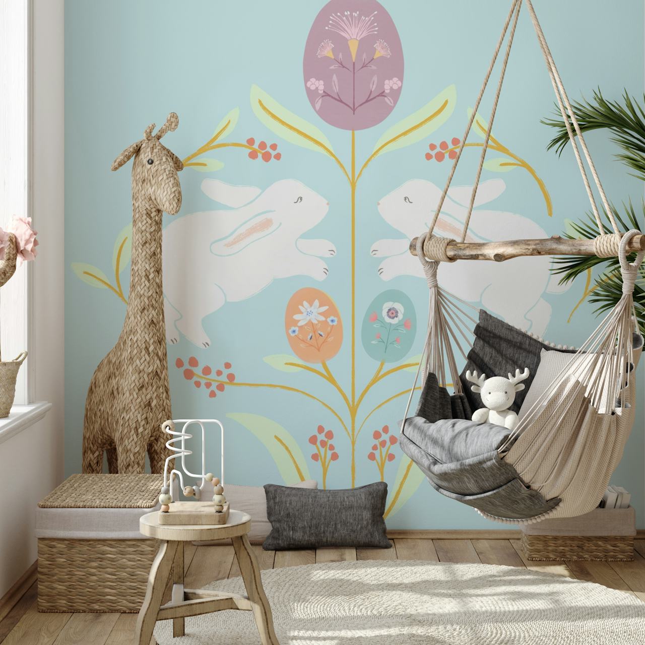 Playful Bunnies and Blooms tapetdesign