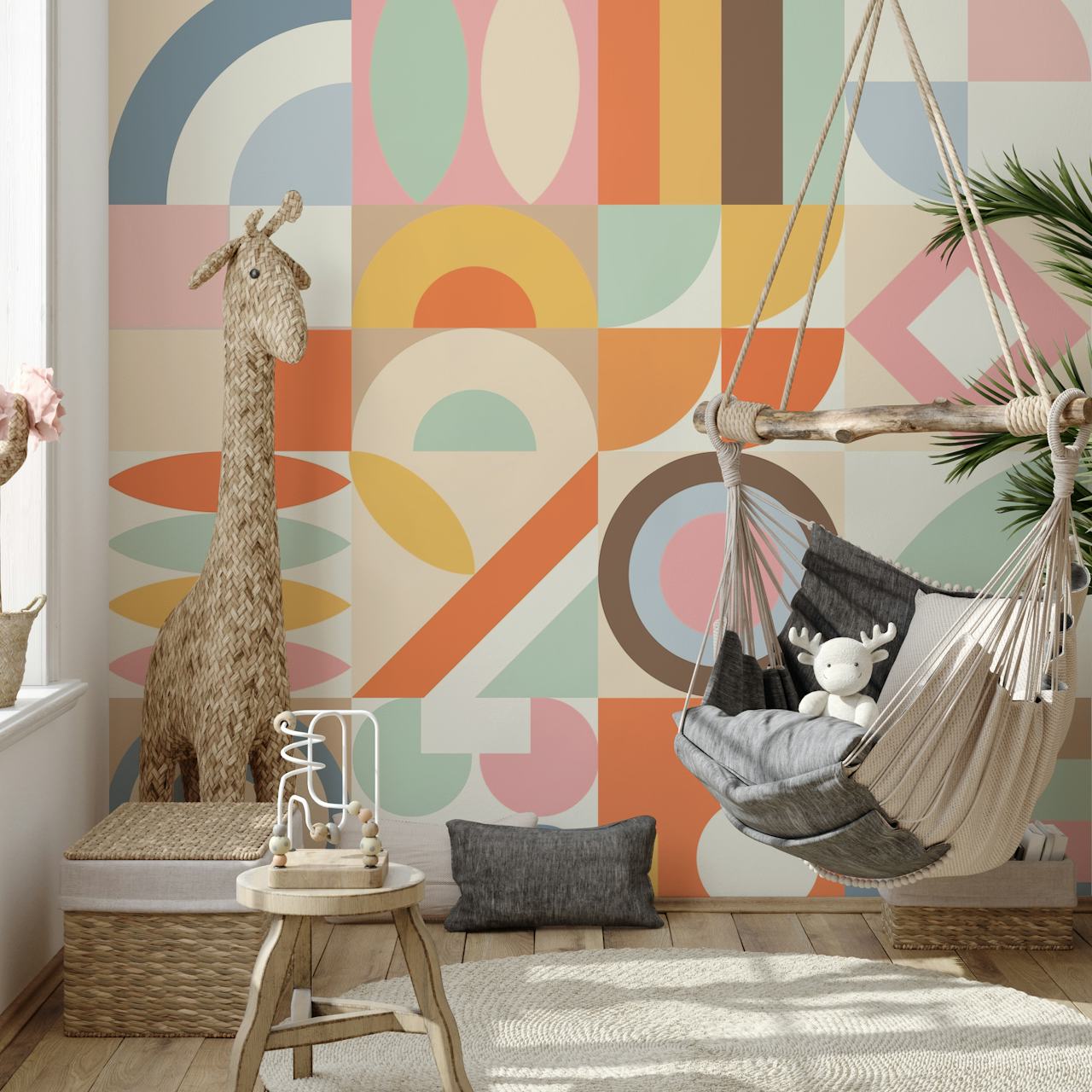 Colorful geometric shapes in pastel tones wallpaper