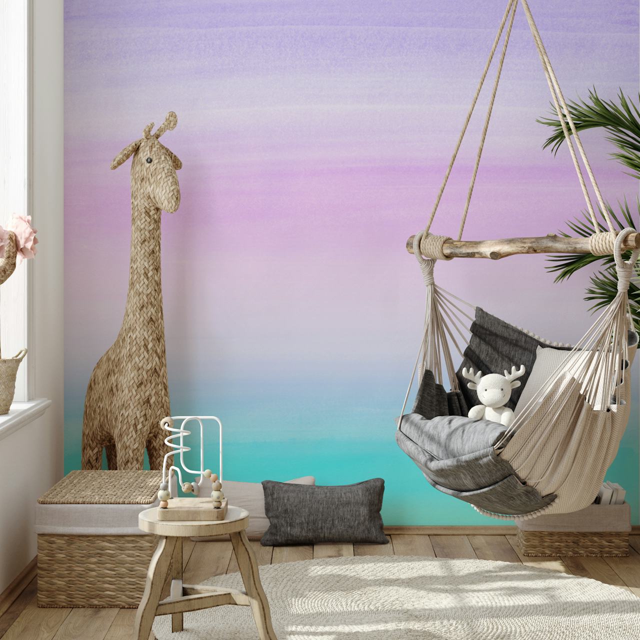 Watercolor ombre wallpaper in pastel colors of purple, pink, and blue