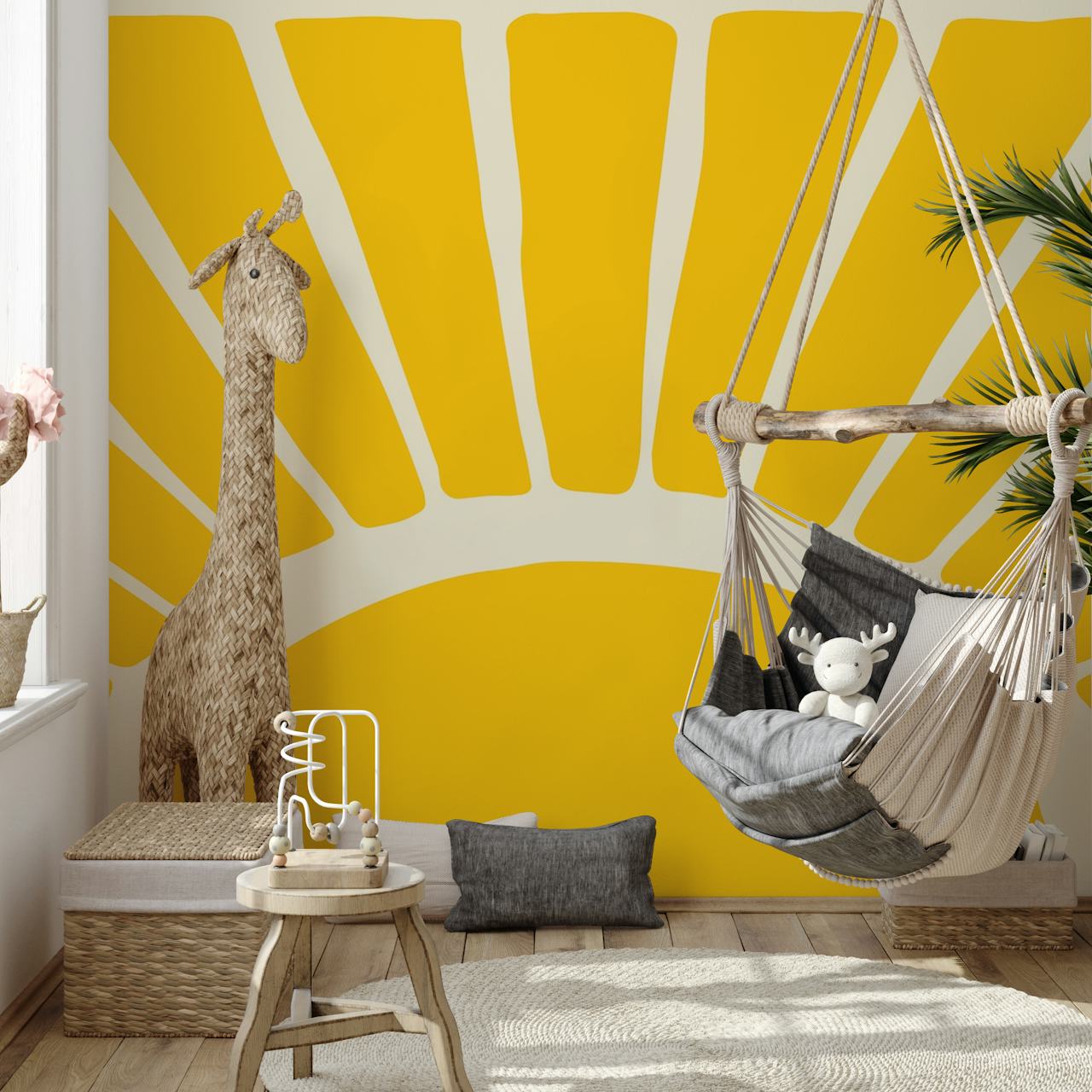 Abstrakt solskensgul och grädde utskärning design väggmålning