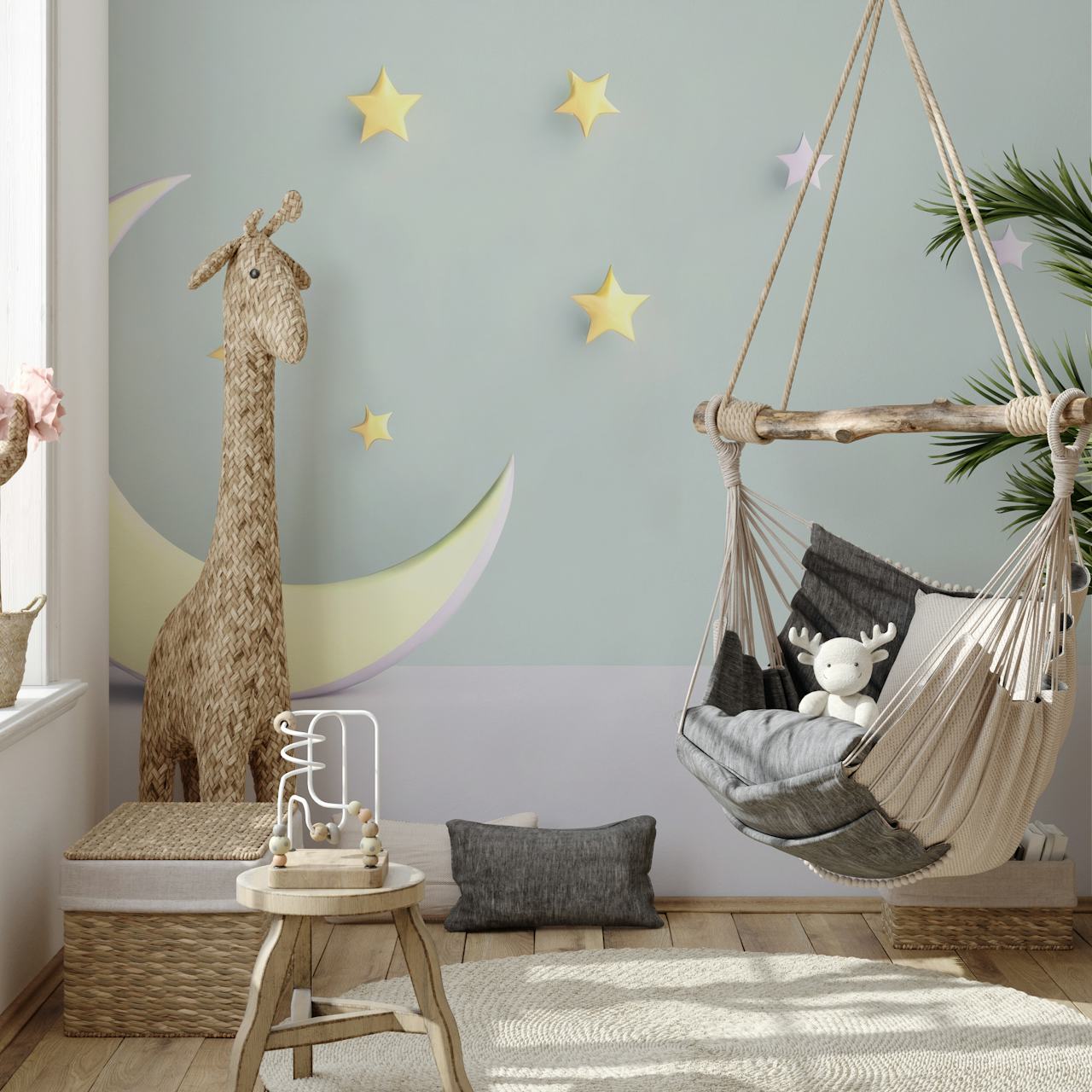 Stars and moon wallpaper in a room
