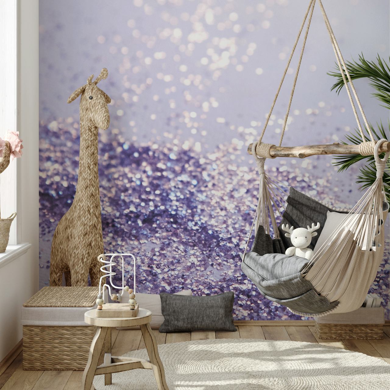 Glittery lilac mermaid pattern wallpaper