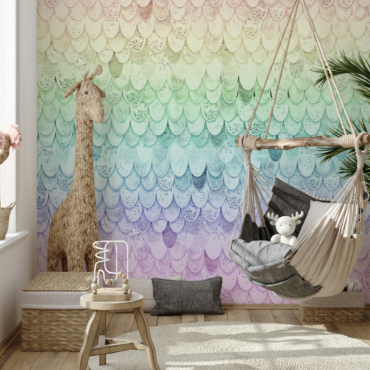 Mermaid scales wallpaper in a pastel design