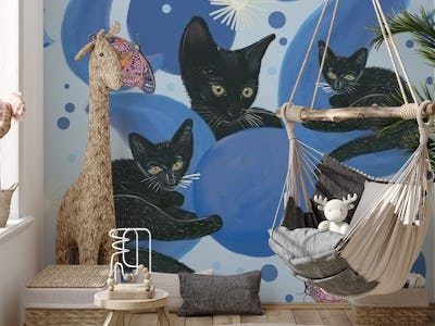 Black cat and moon phases wall