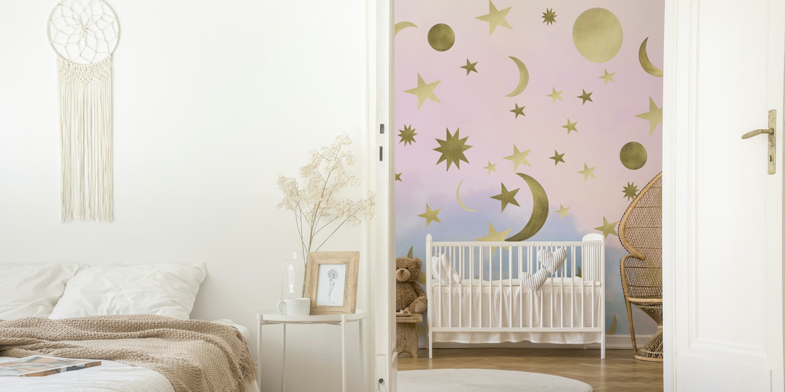 Pastel starry sky wallpaper in a room