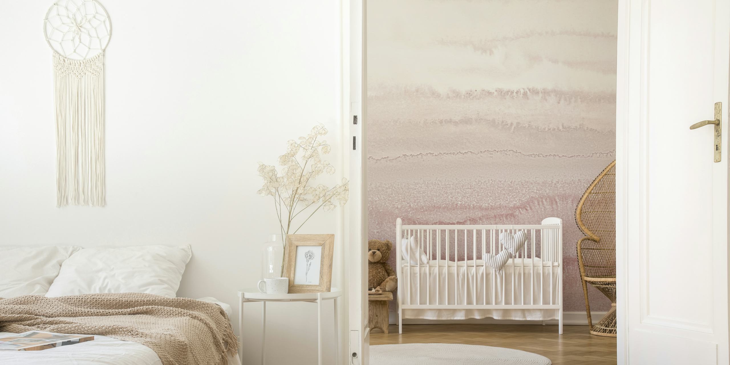 Abstract brush stroke patterns in soft ballerina pink tones wallpaper