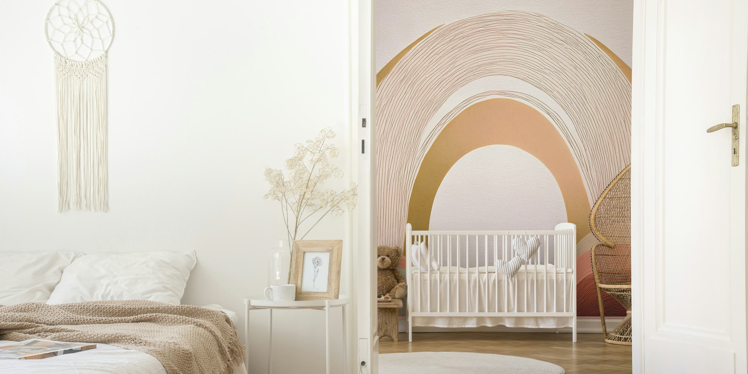 Carta da parati Boho Baby Landscape in una stanza per bambini
