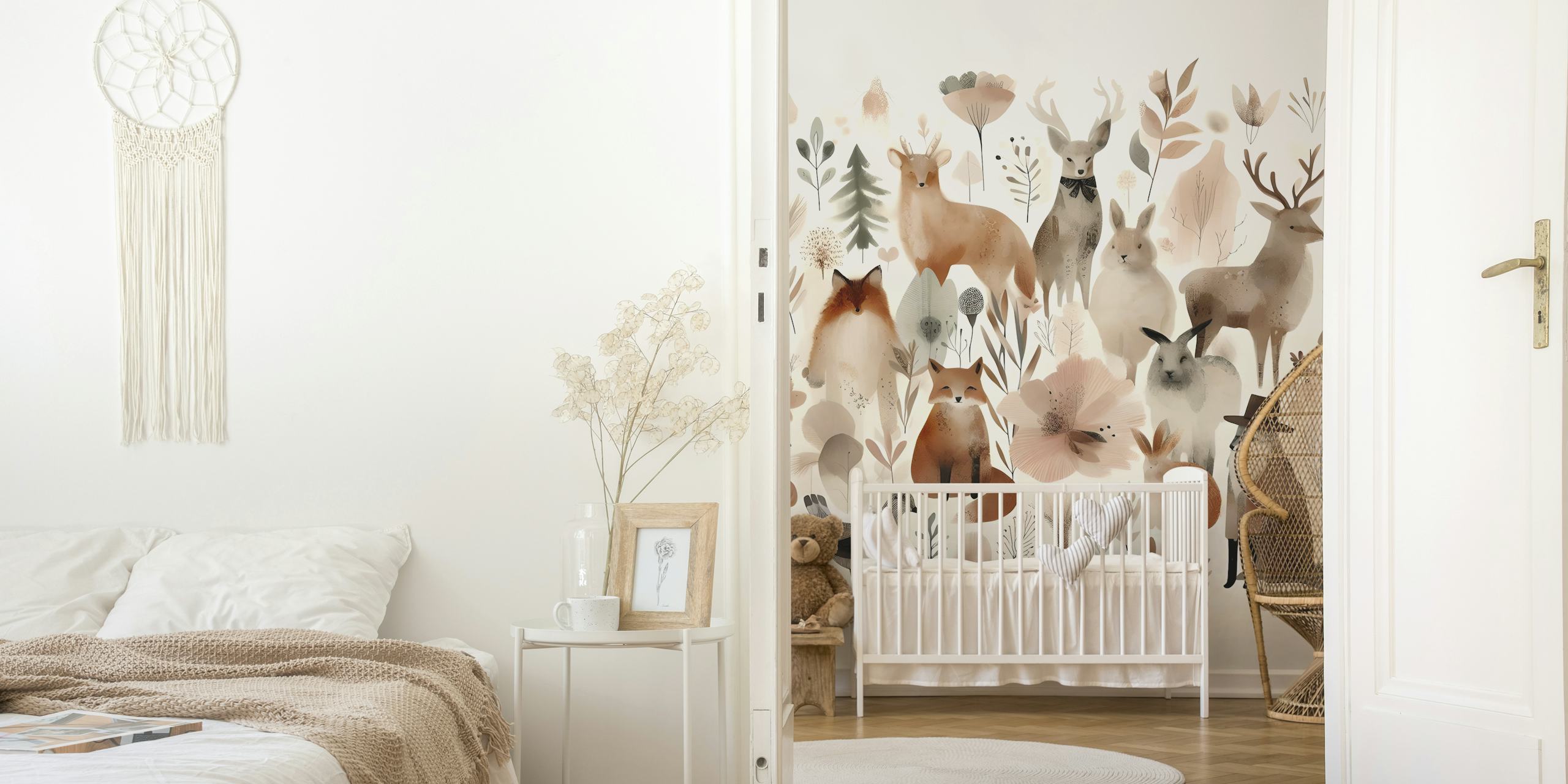 Whimsical forest friends tapet i ett rum