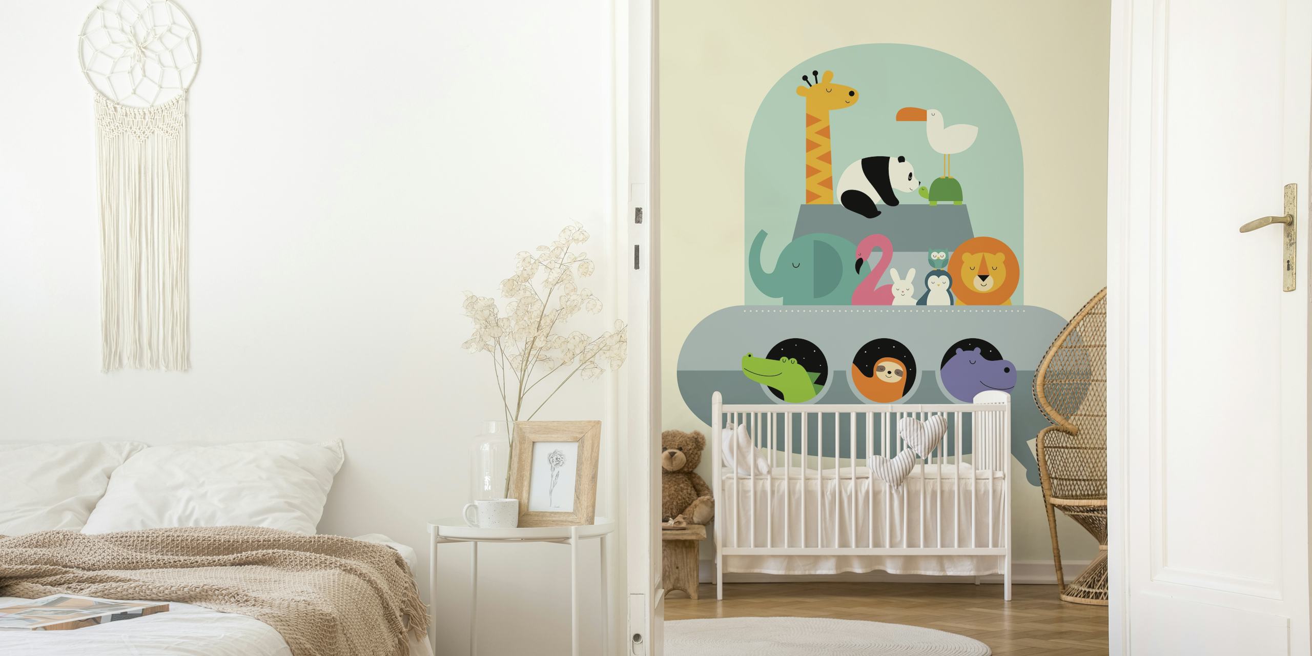 Flying Ark wallpaper with colorful animals