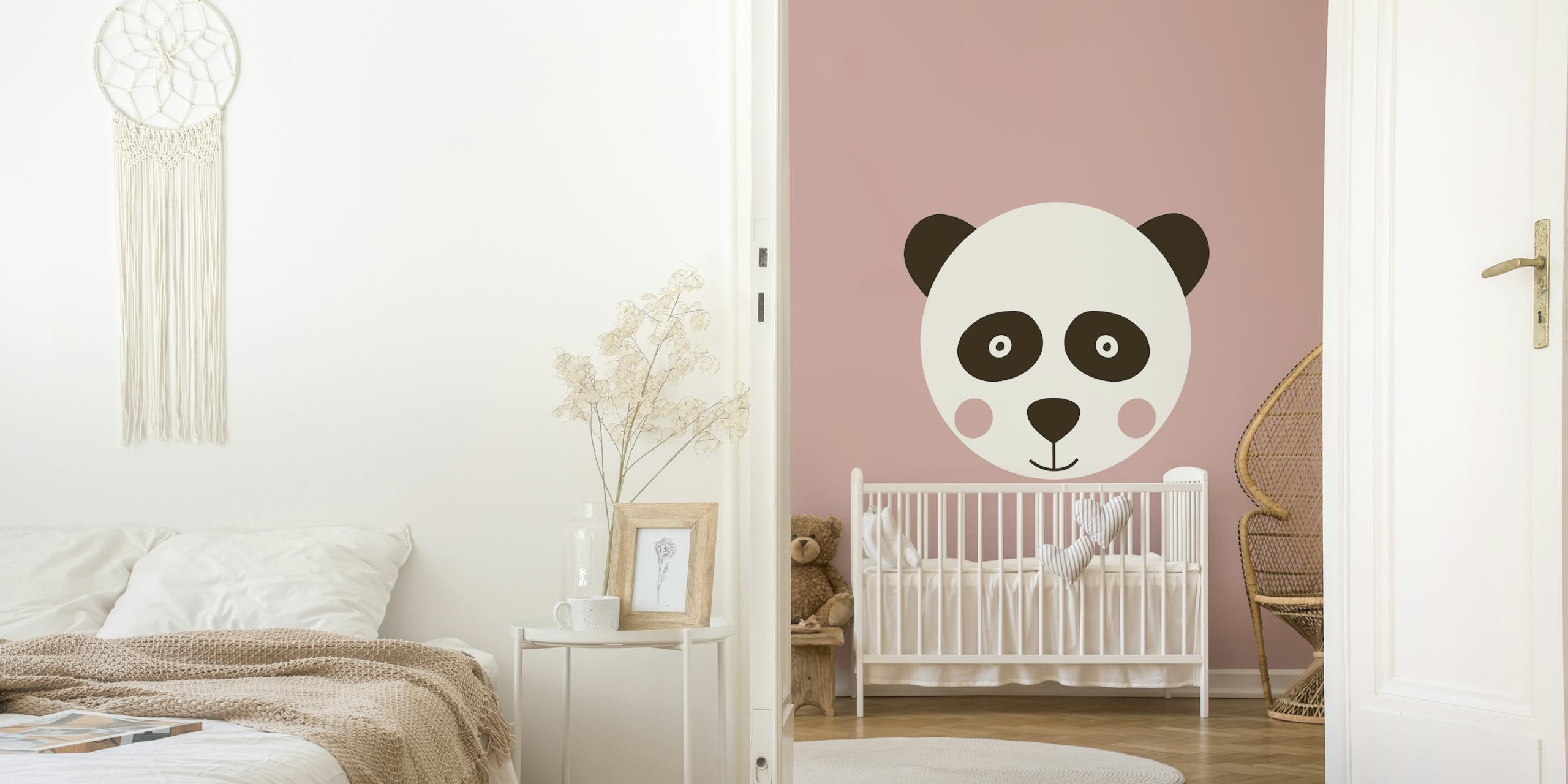 Cute panda design on pink wallpaper