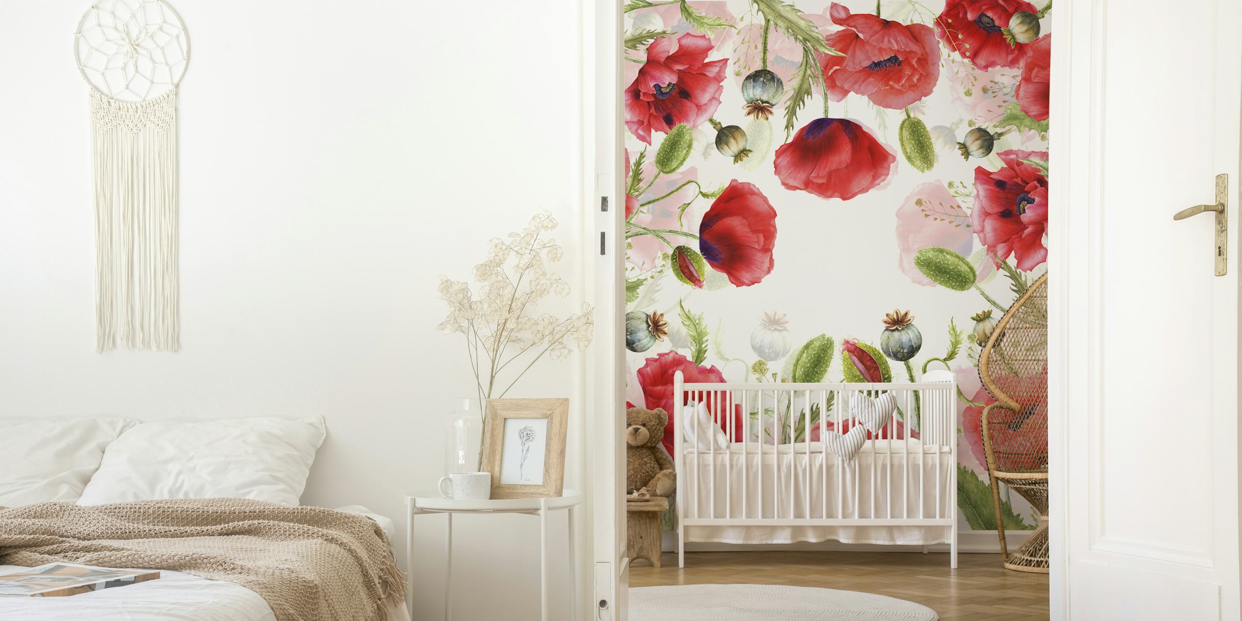 Papel de parede Wildflowers Poppy Meadow em um quarto