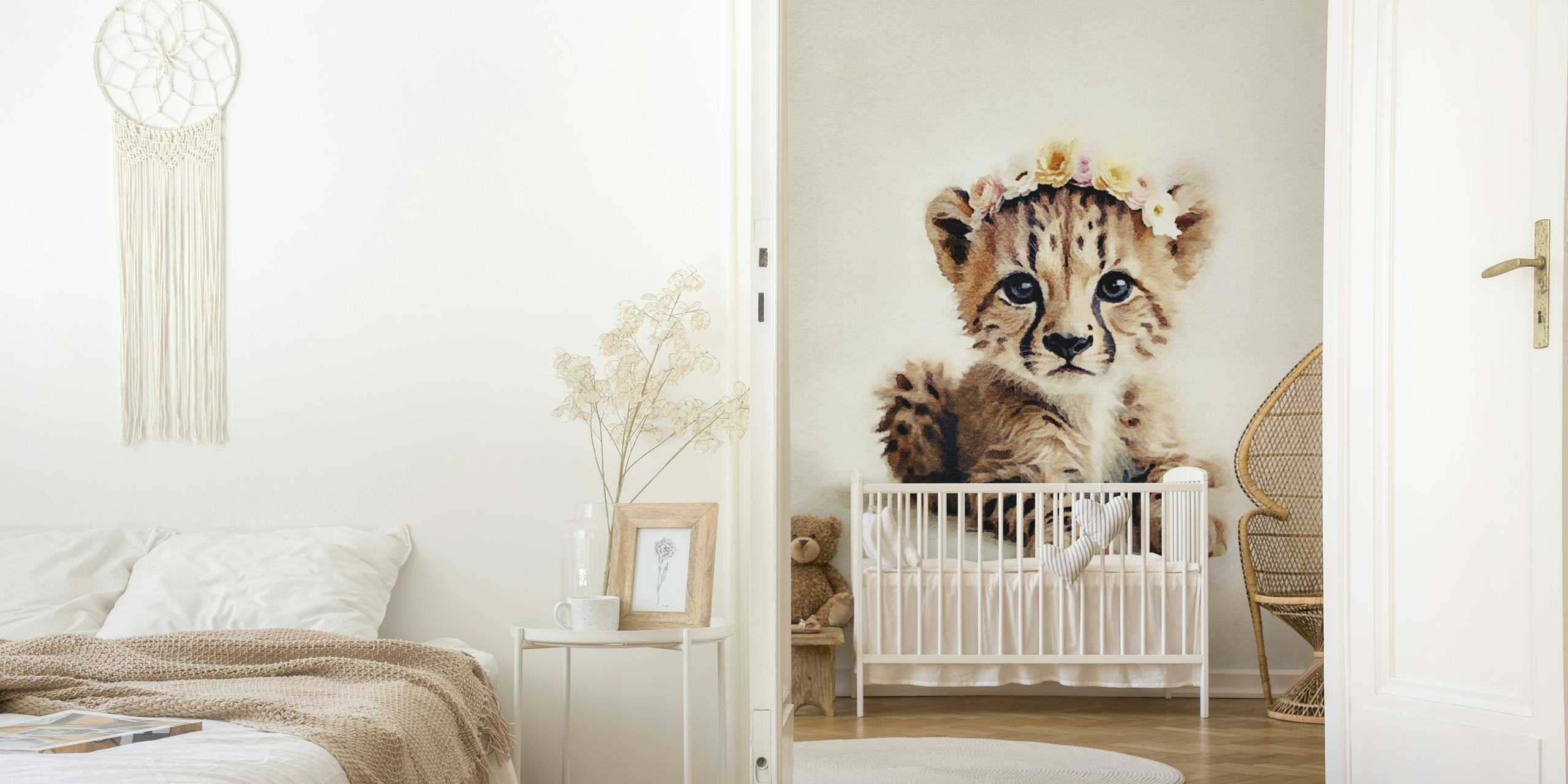 Papel pintado Little Cheetah with Flowers