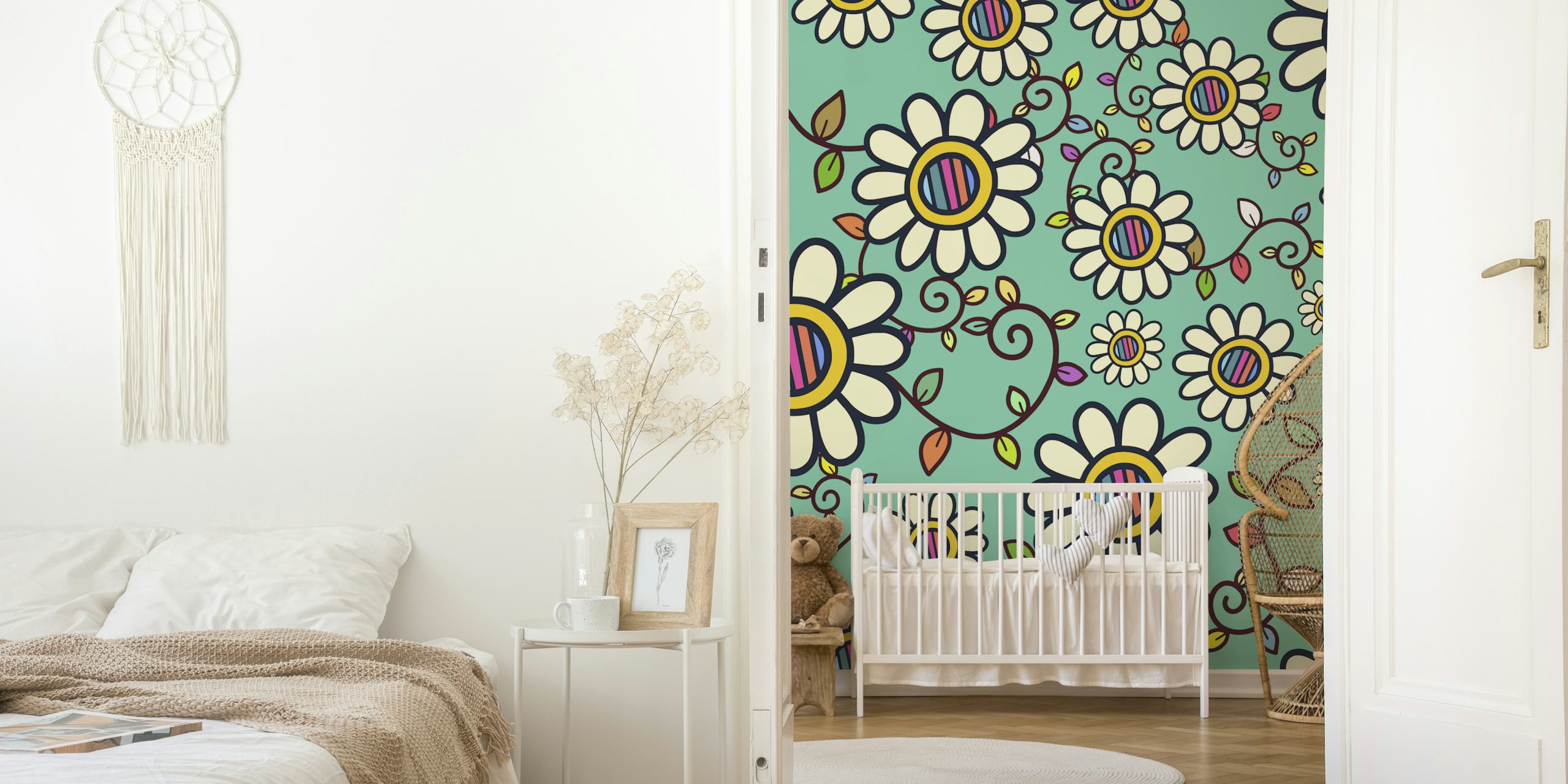 Papel pintado Happy Bloom Doodles en una habitación