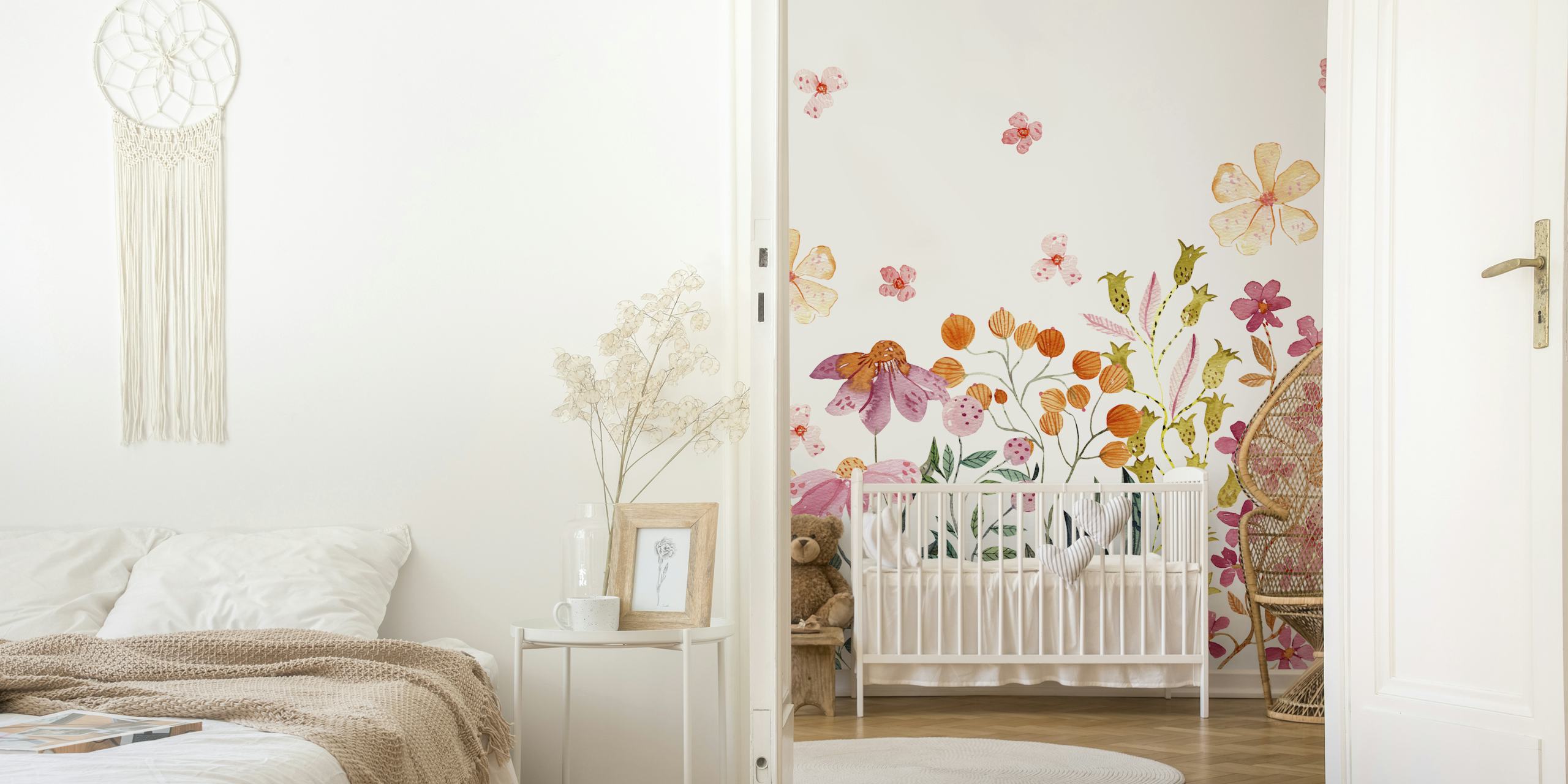 Naive Watercolor Flowers wallpaper design