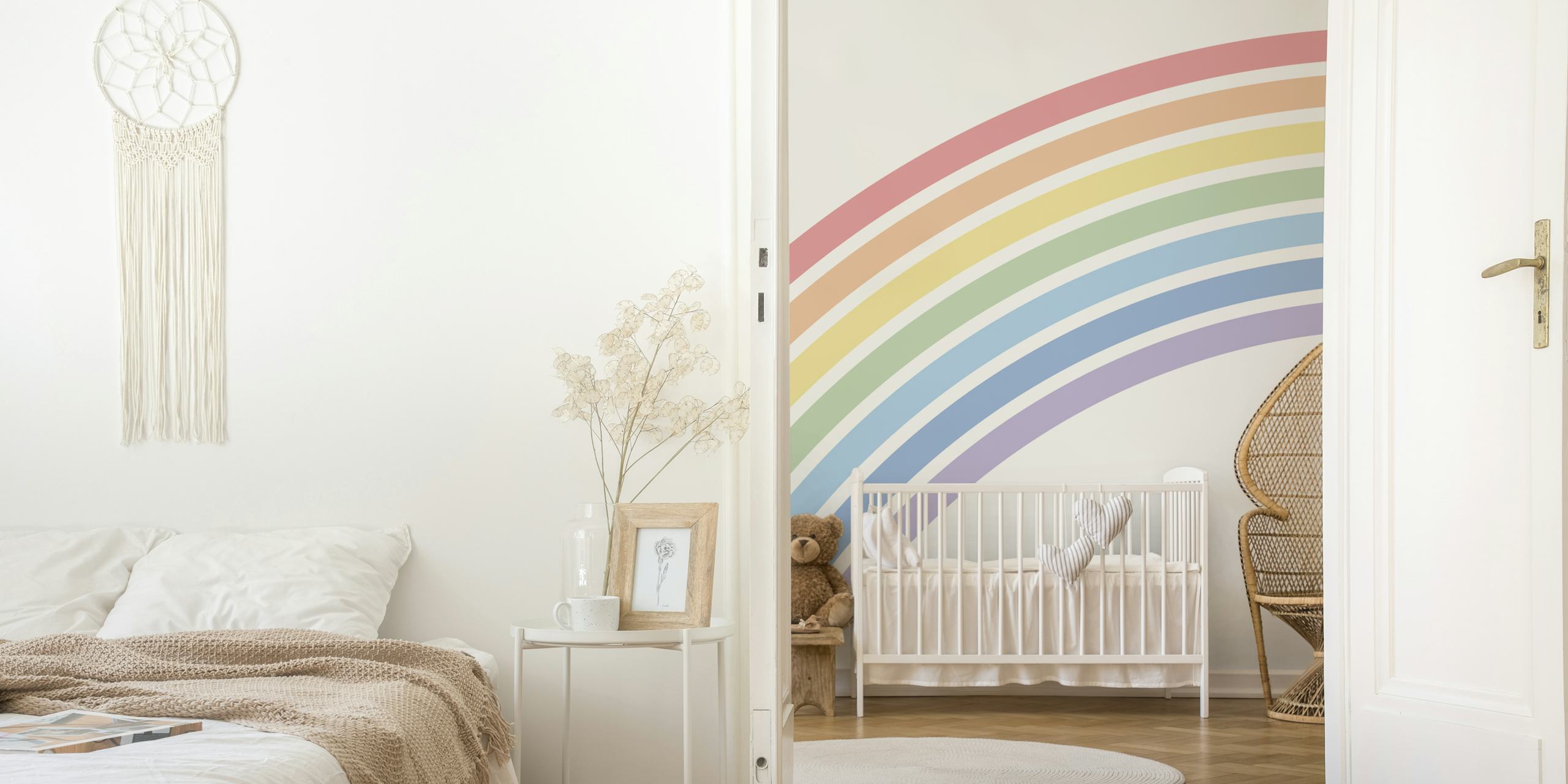 Pastel rainbow wall mural with soft colors in arcs wallpaper