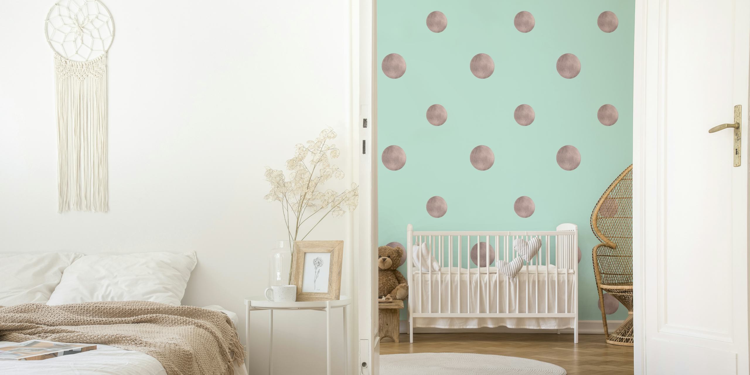 Happy Polka Dots Rose Gold wallpaper in a room