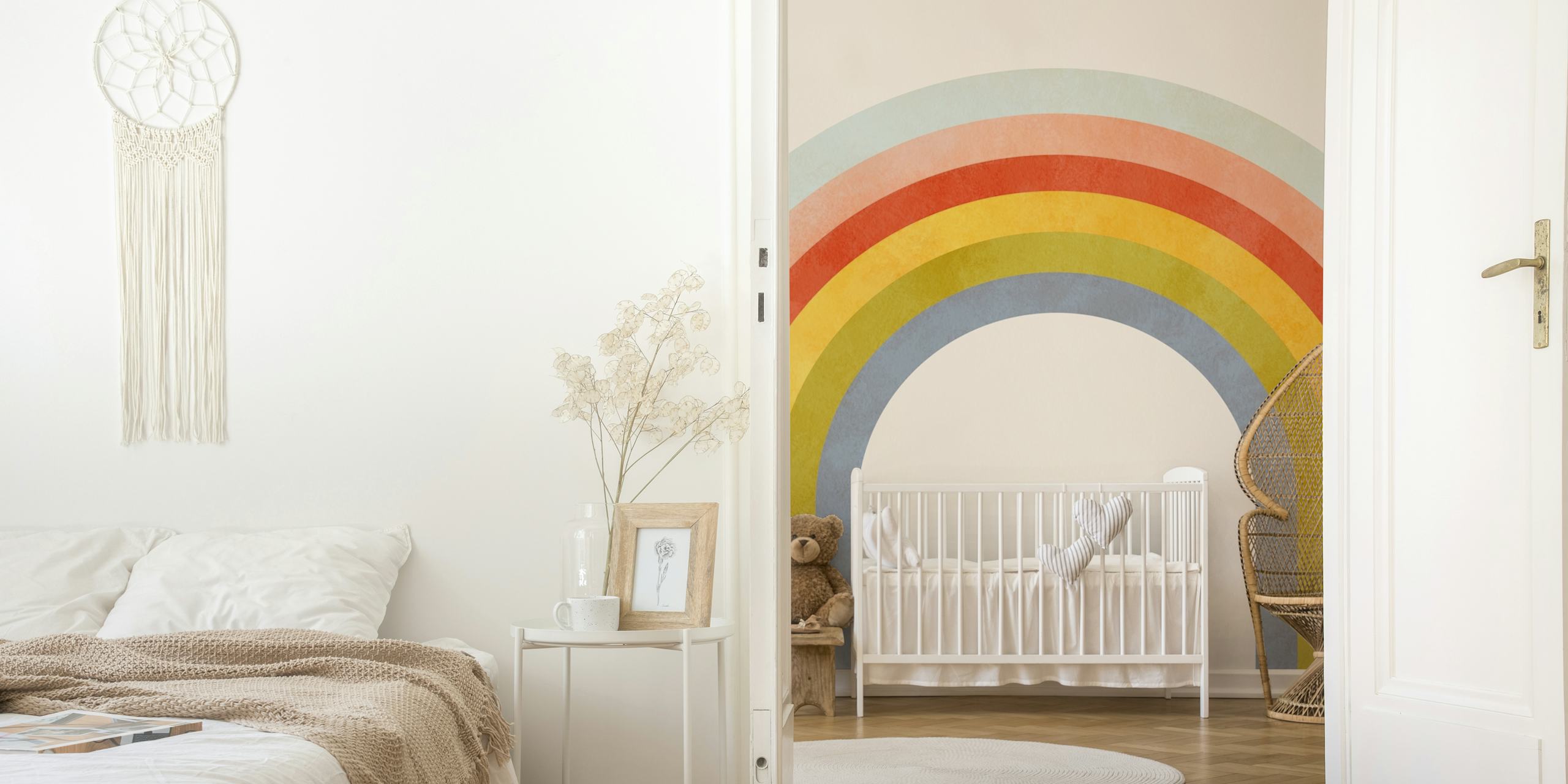 Design della carta da parati Happy Rainbow in una stanza