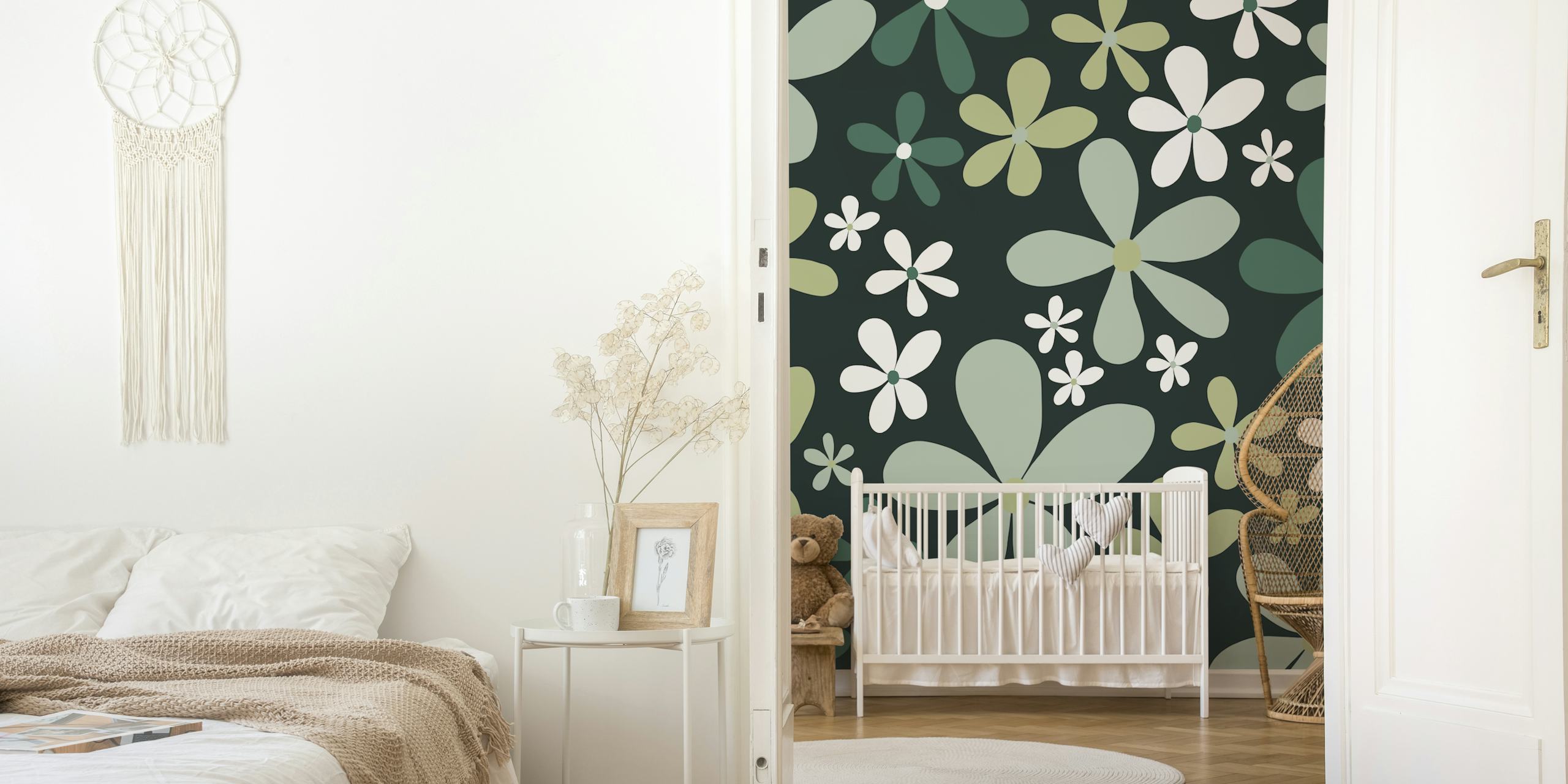 Retro Spring Daisies tapetdesign i et rom