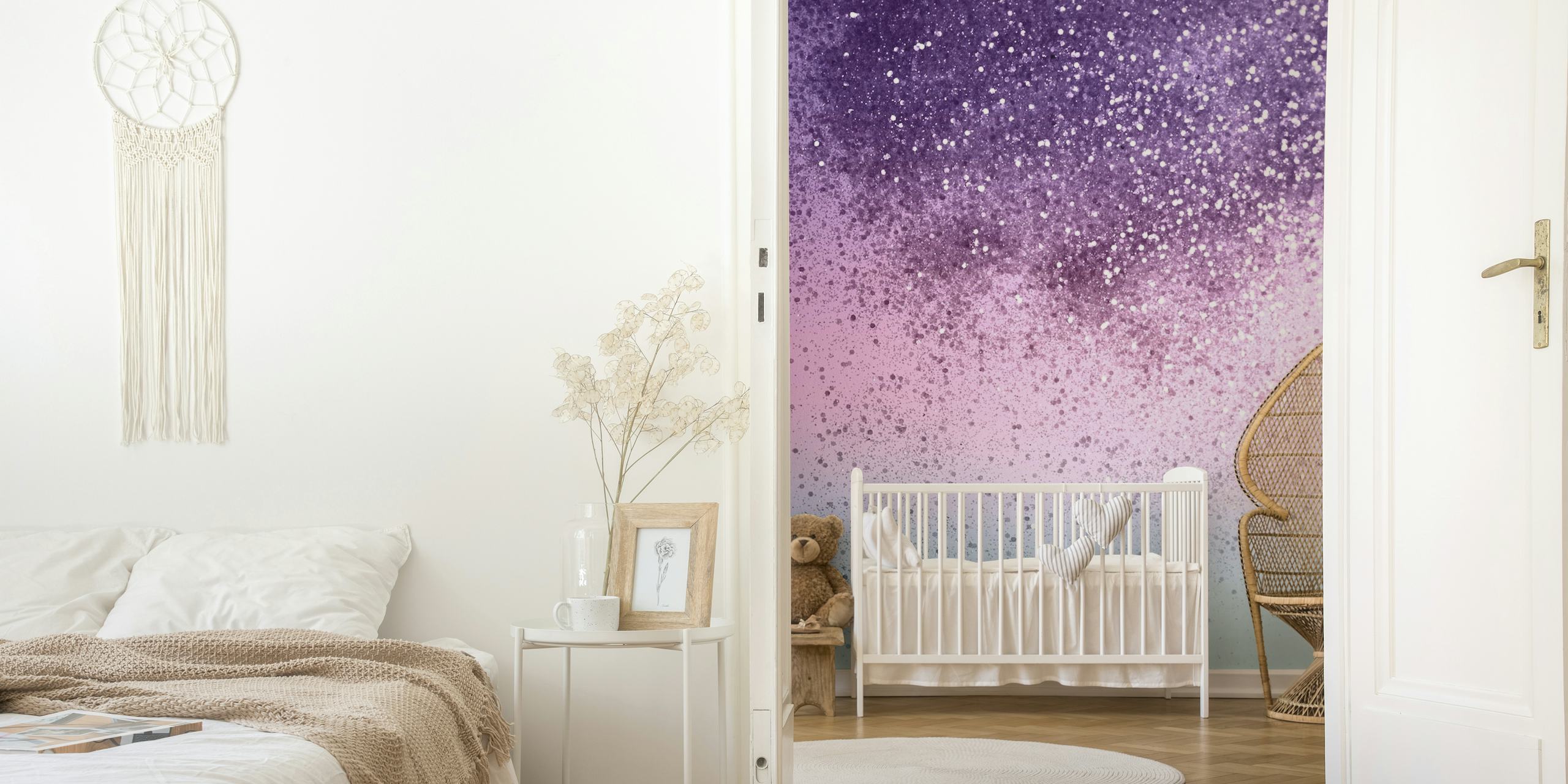 Pastel gradient wall mural with glitter effect resembling a magical unicorn theme