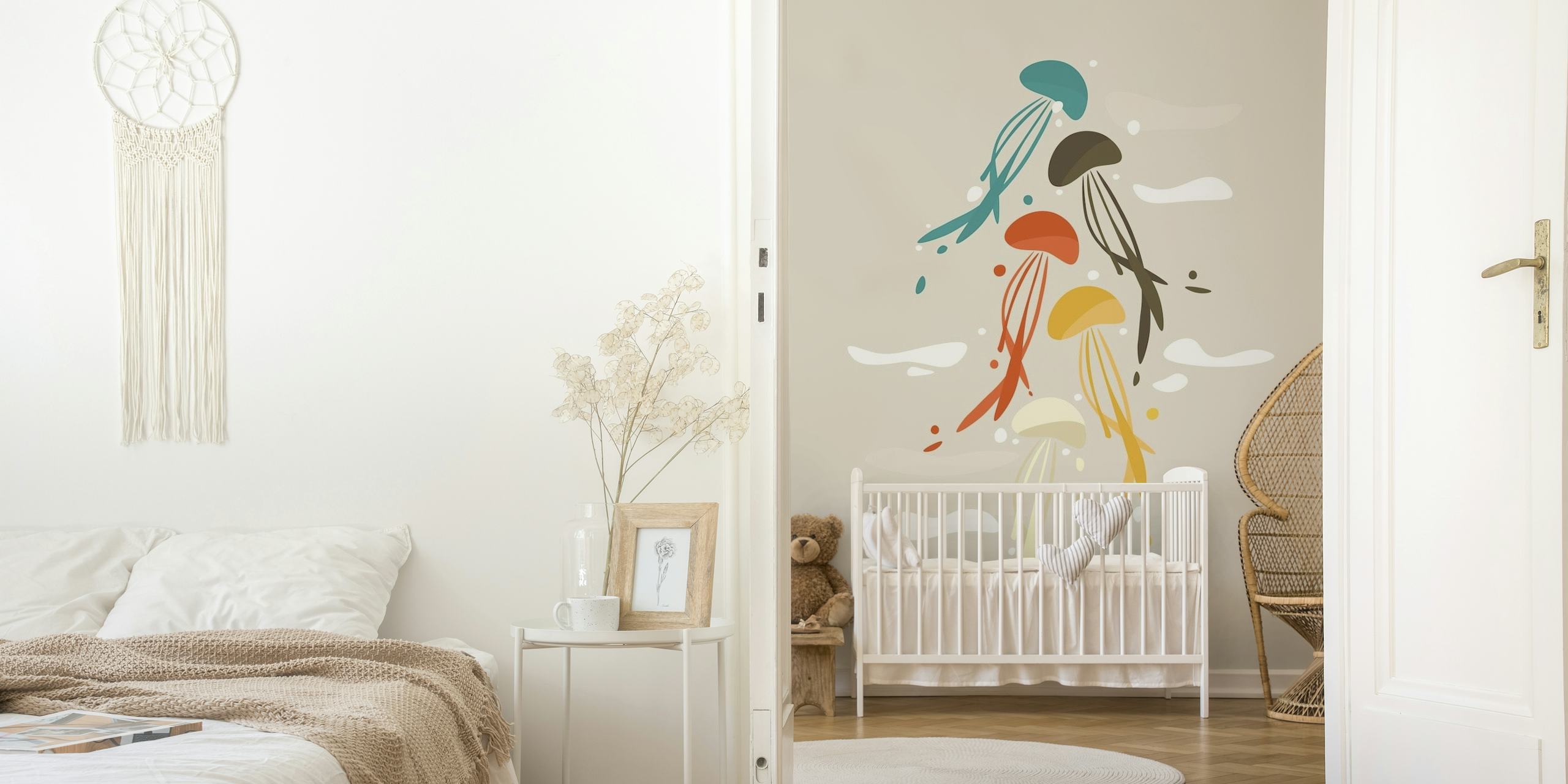 Abstract jellyfish wall mural in soft colors