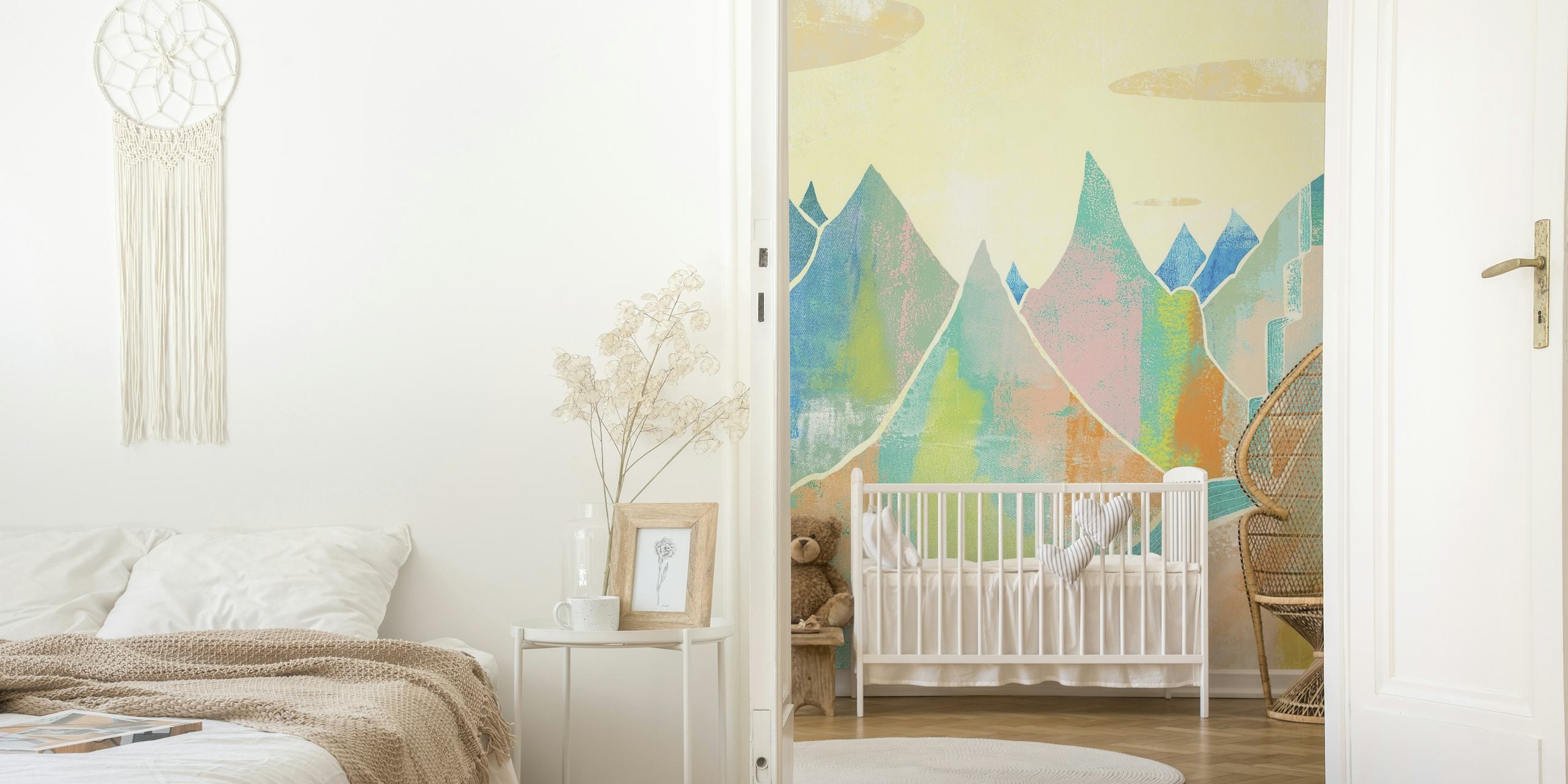 Abstract mountain range wall mural in pastel colors