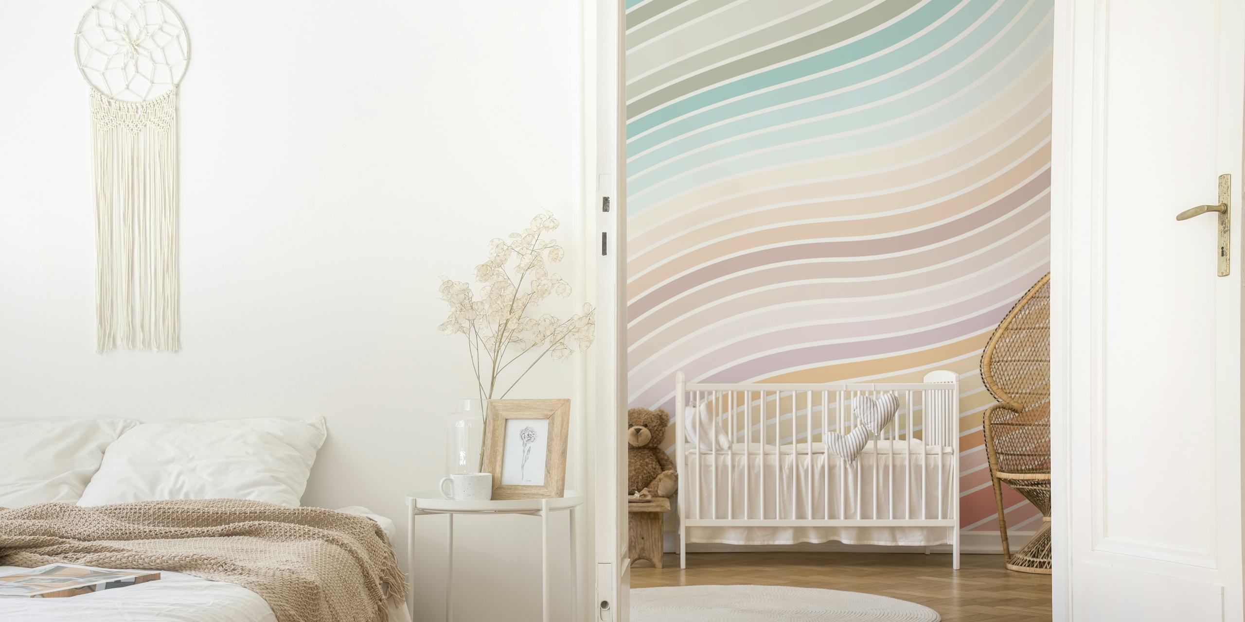 Colorful pastel stripes wallpaper in a room