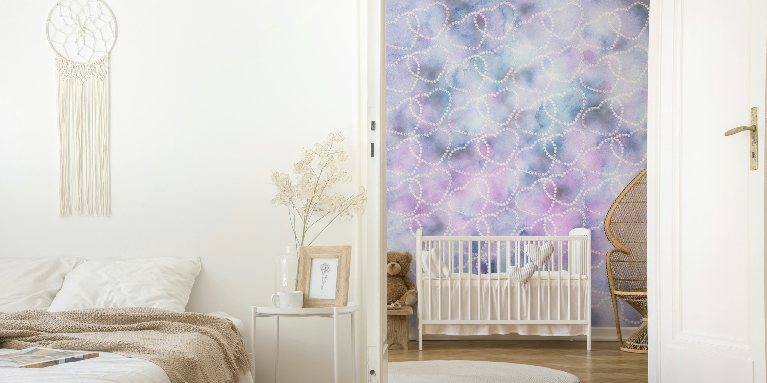 Pastel heart pattern with light blue and pink colors wallpaper