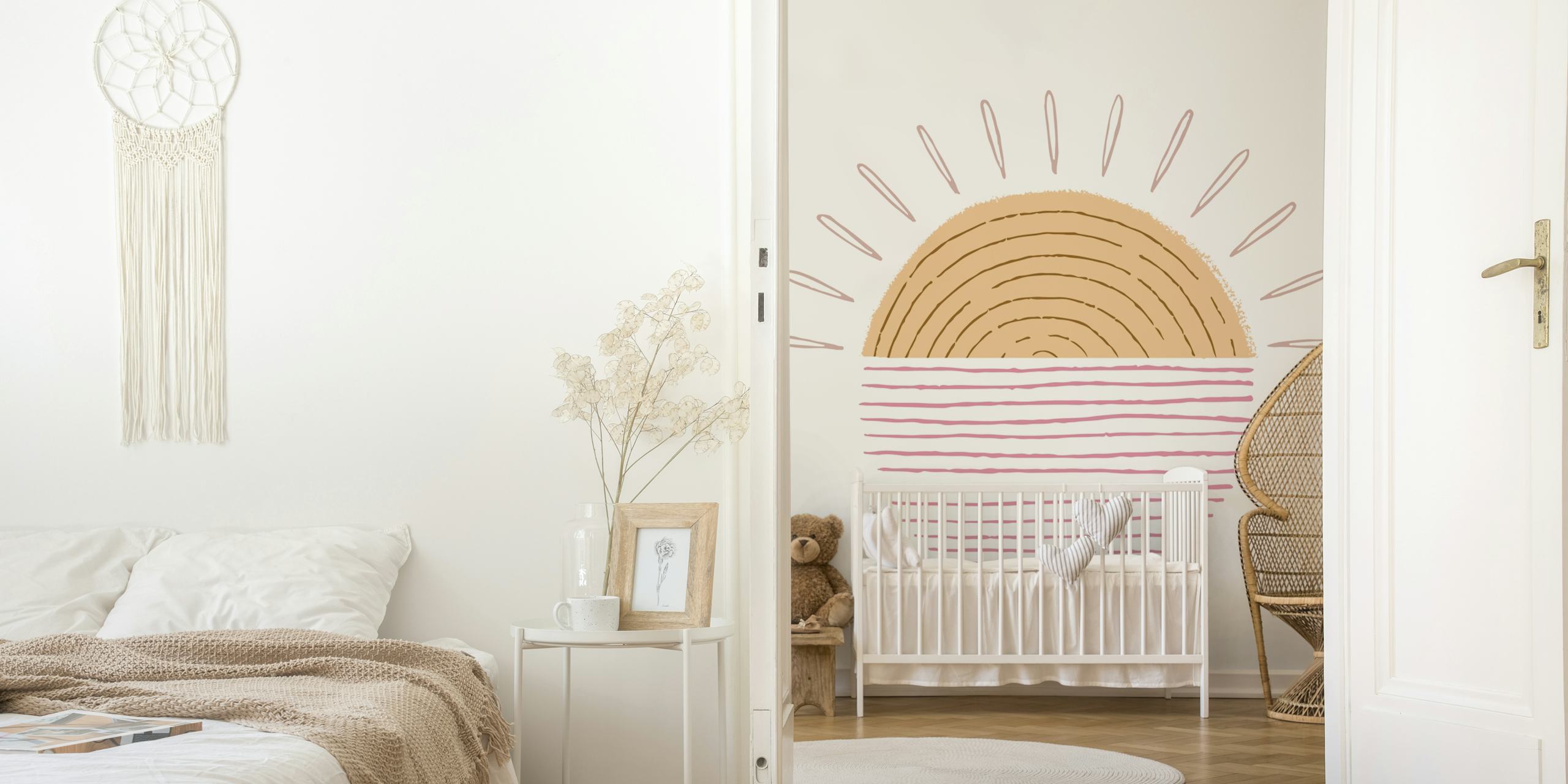 Ενδεικτική Sweet Sunrise Mural με ζεστές αποχρώσεις και μινιμαλιστικό σχέδιο