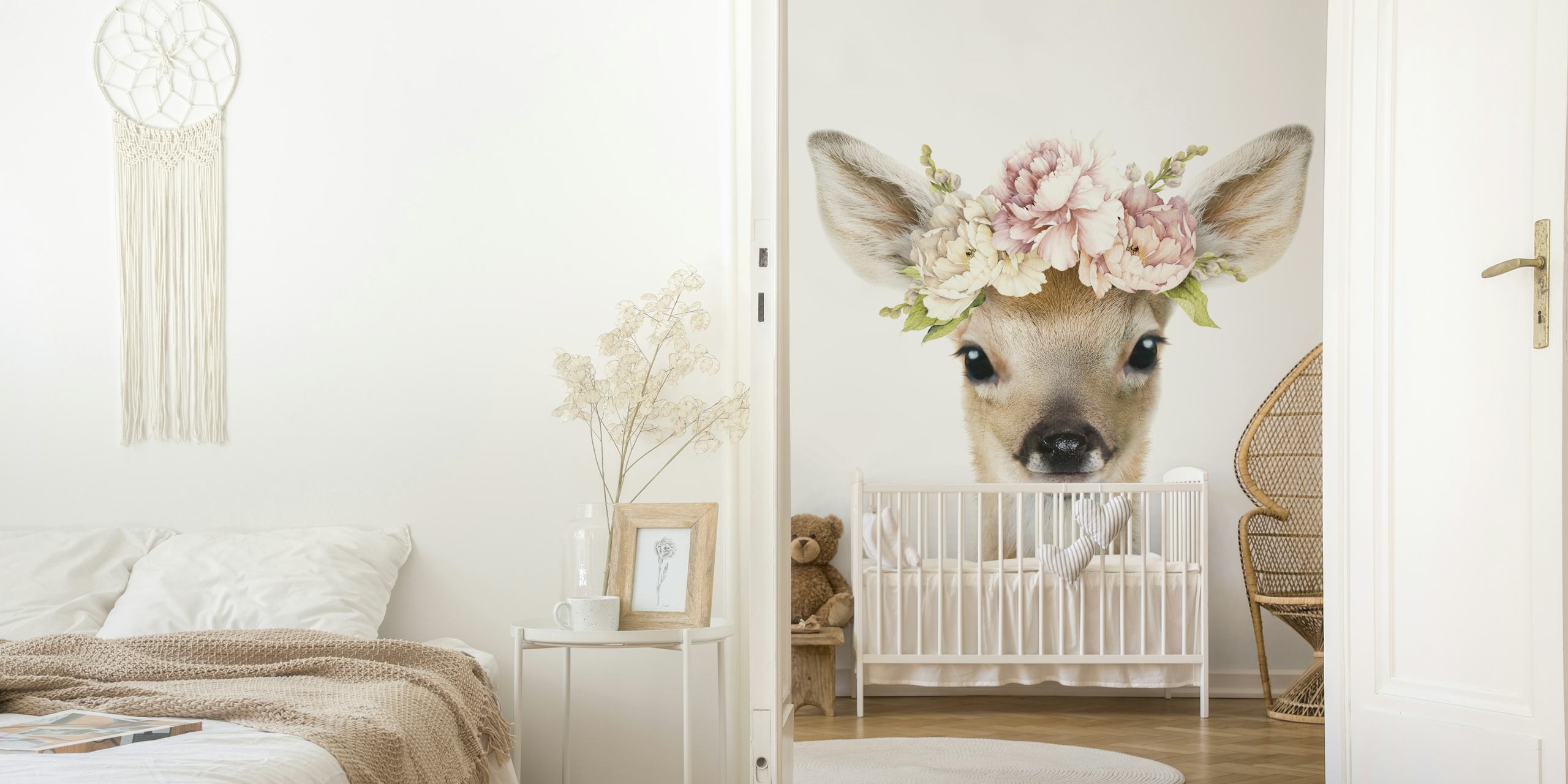 Papier peint Peekaboo Floral Deer dans une pièce