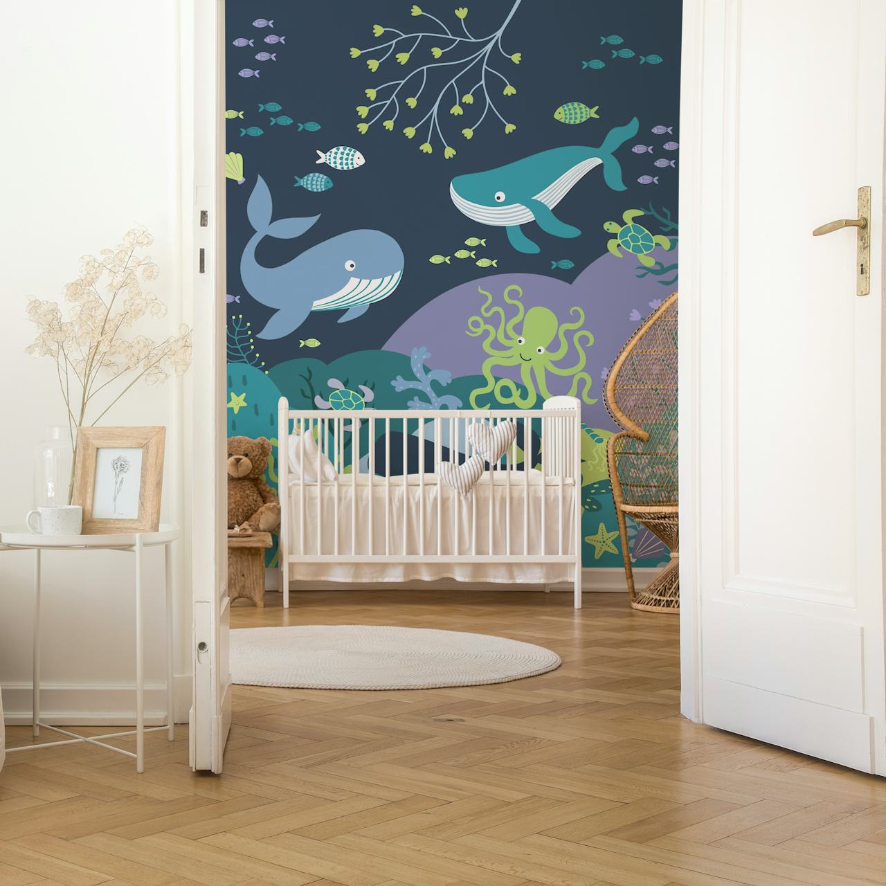 Whales Paradise Seascape Mural w pokoju