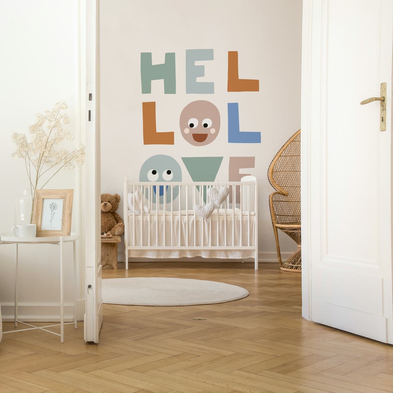 Hello Love boho wallpaper design in a room