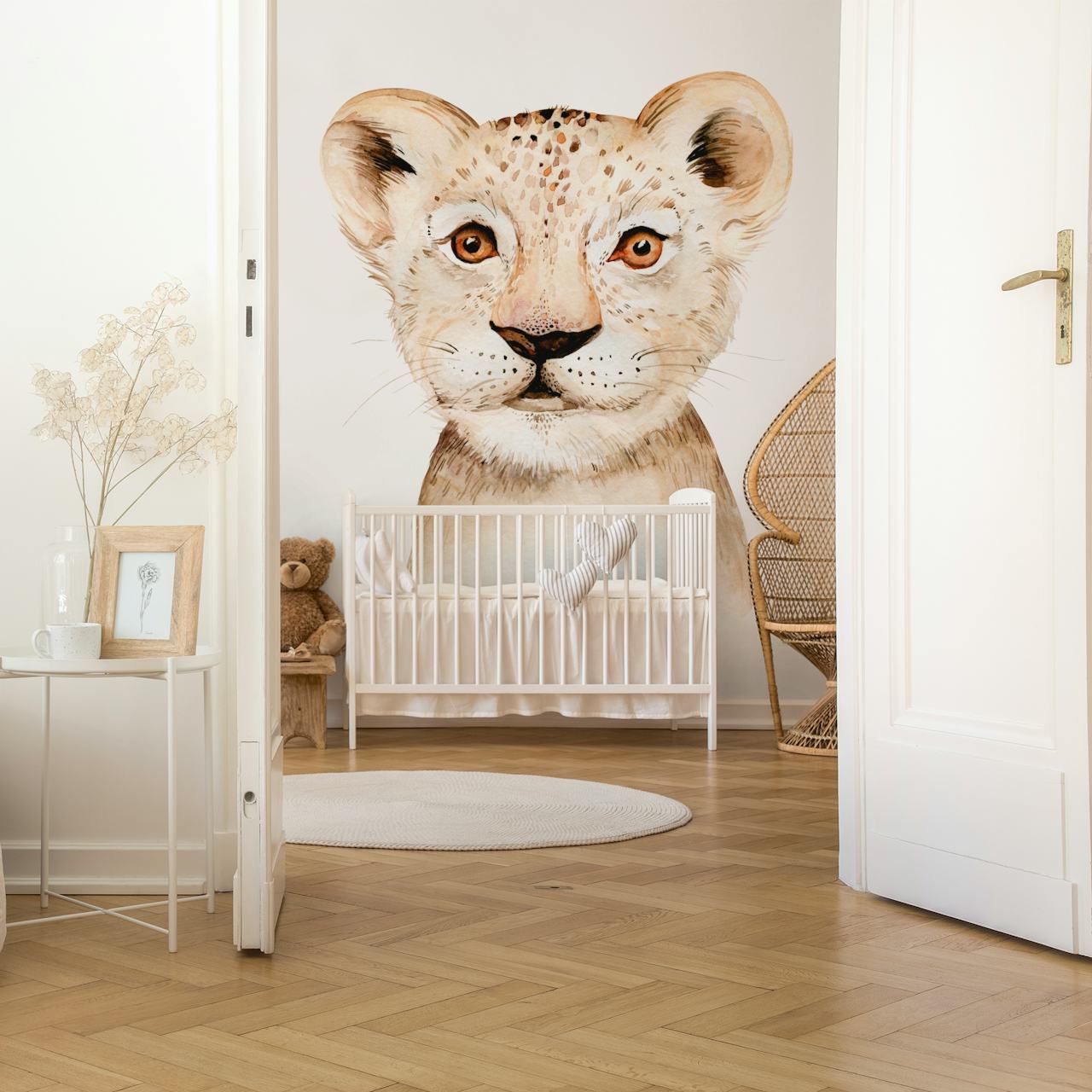 Cute lion cub face in soft colors watercolor wallpaper