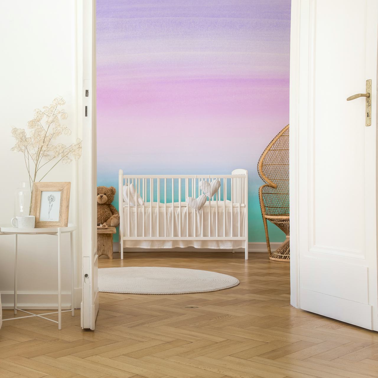 Watercolor ombre wallpaper in pastel colors of purple, pink, and blue