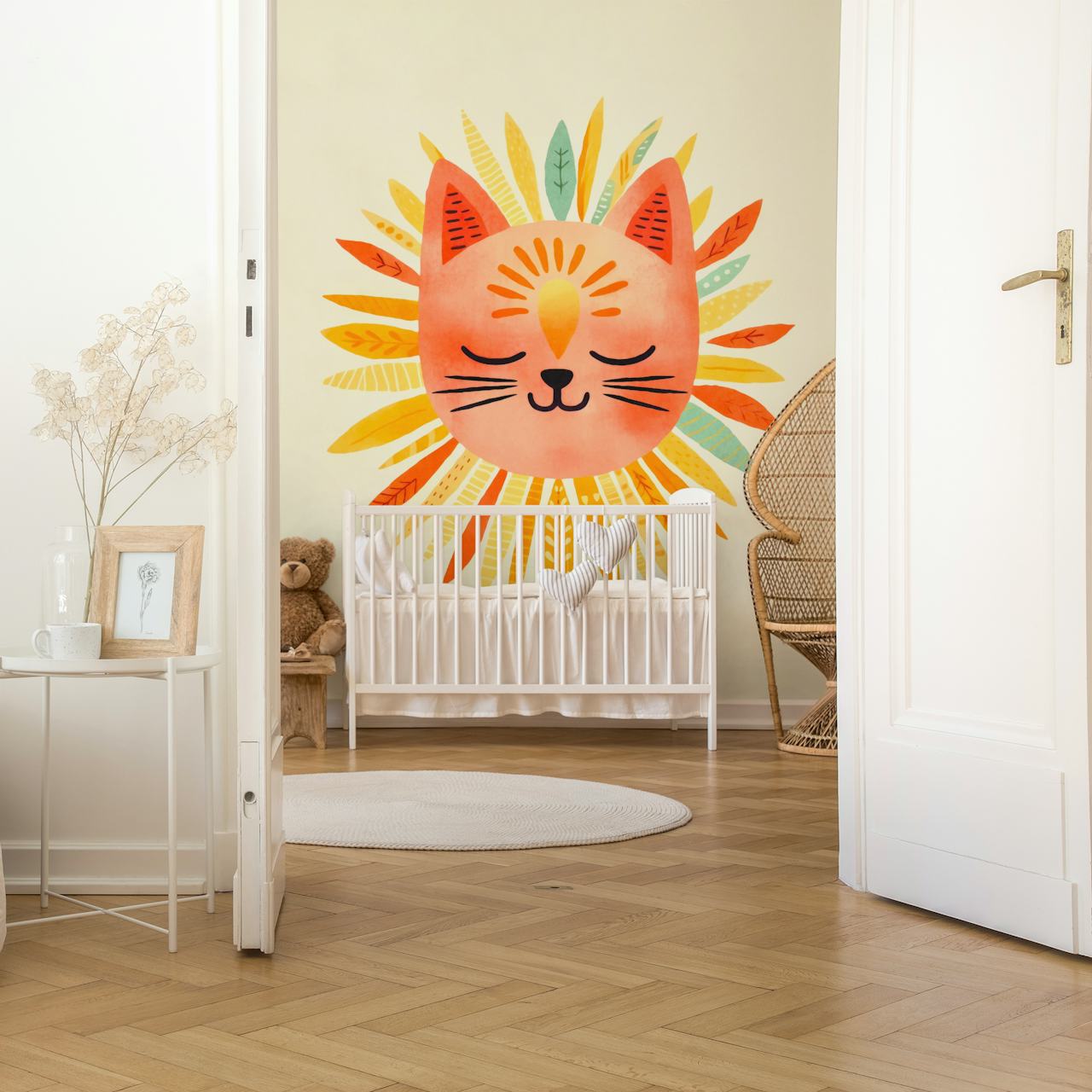 Cute Cat Smiling Face Watercolor Art v pokoji