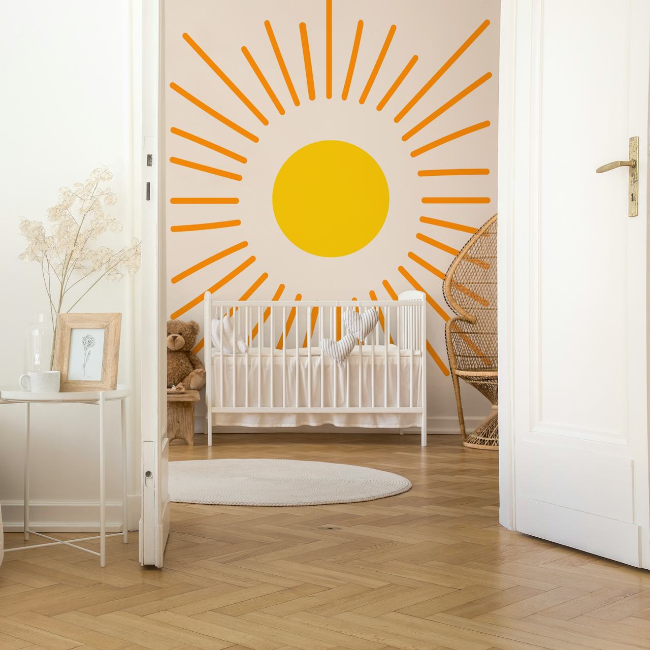Sunburst Bliss -tapetti tyylikkäässä huoneessa
