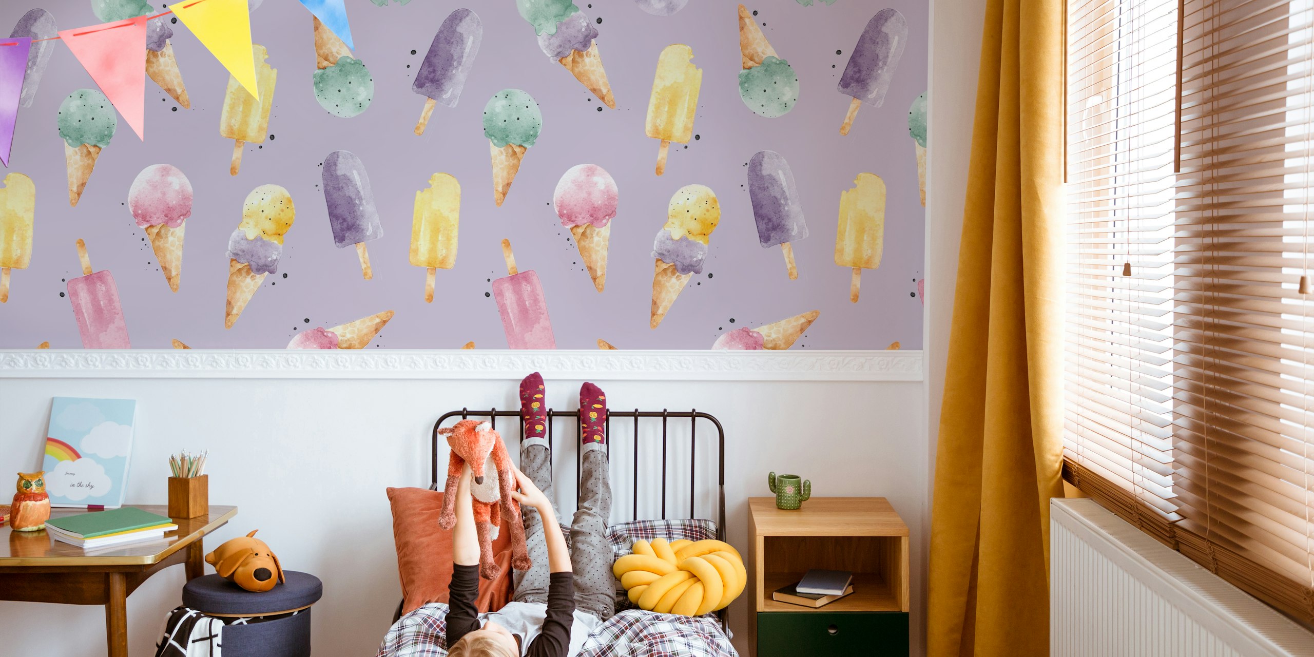 Diseño de papel tapiz Watercolor ice-cream violet