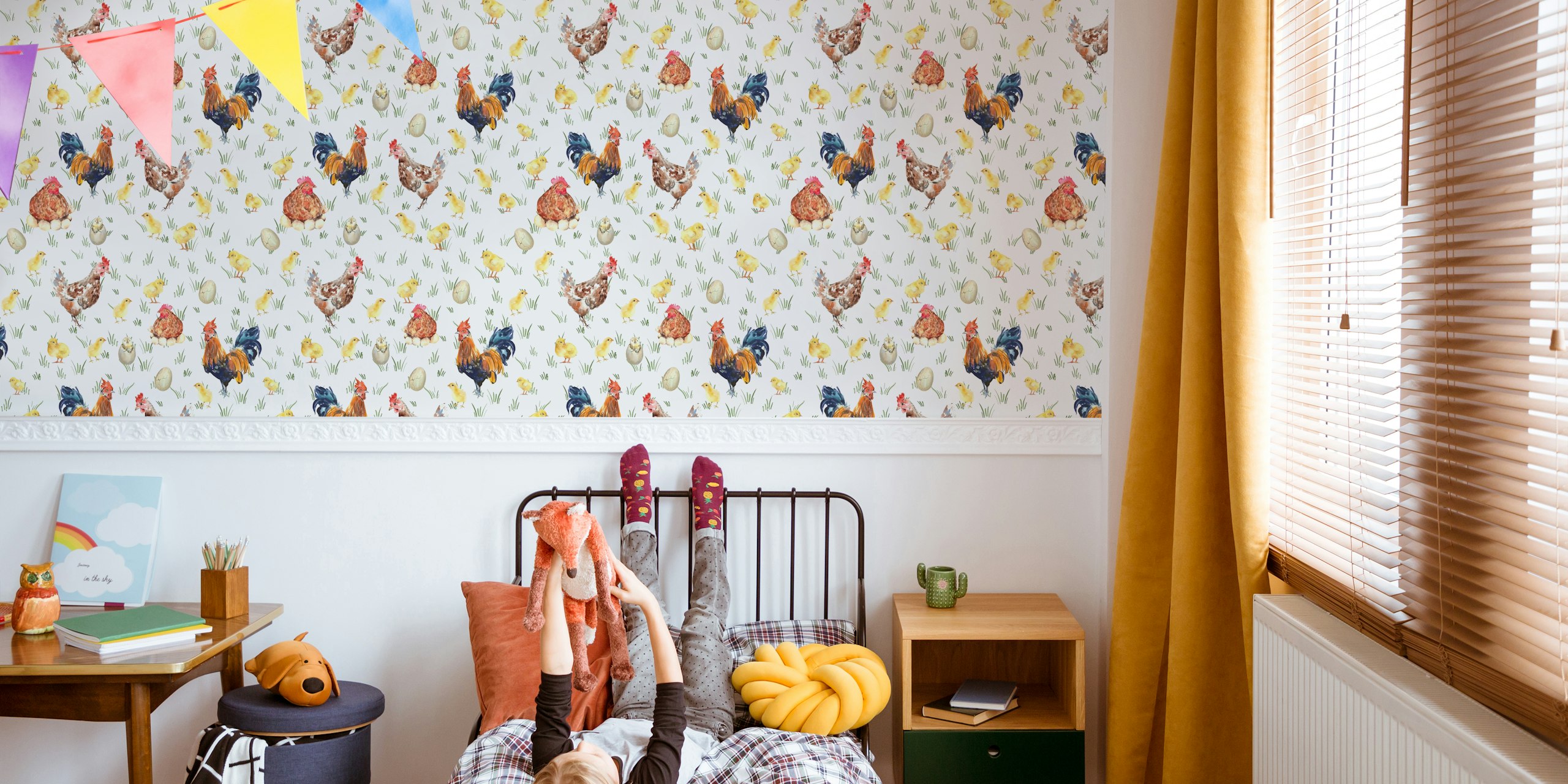 Henhouse Gathering wallpaper in a room