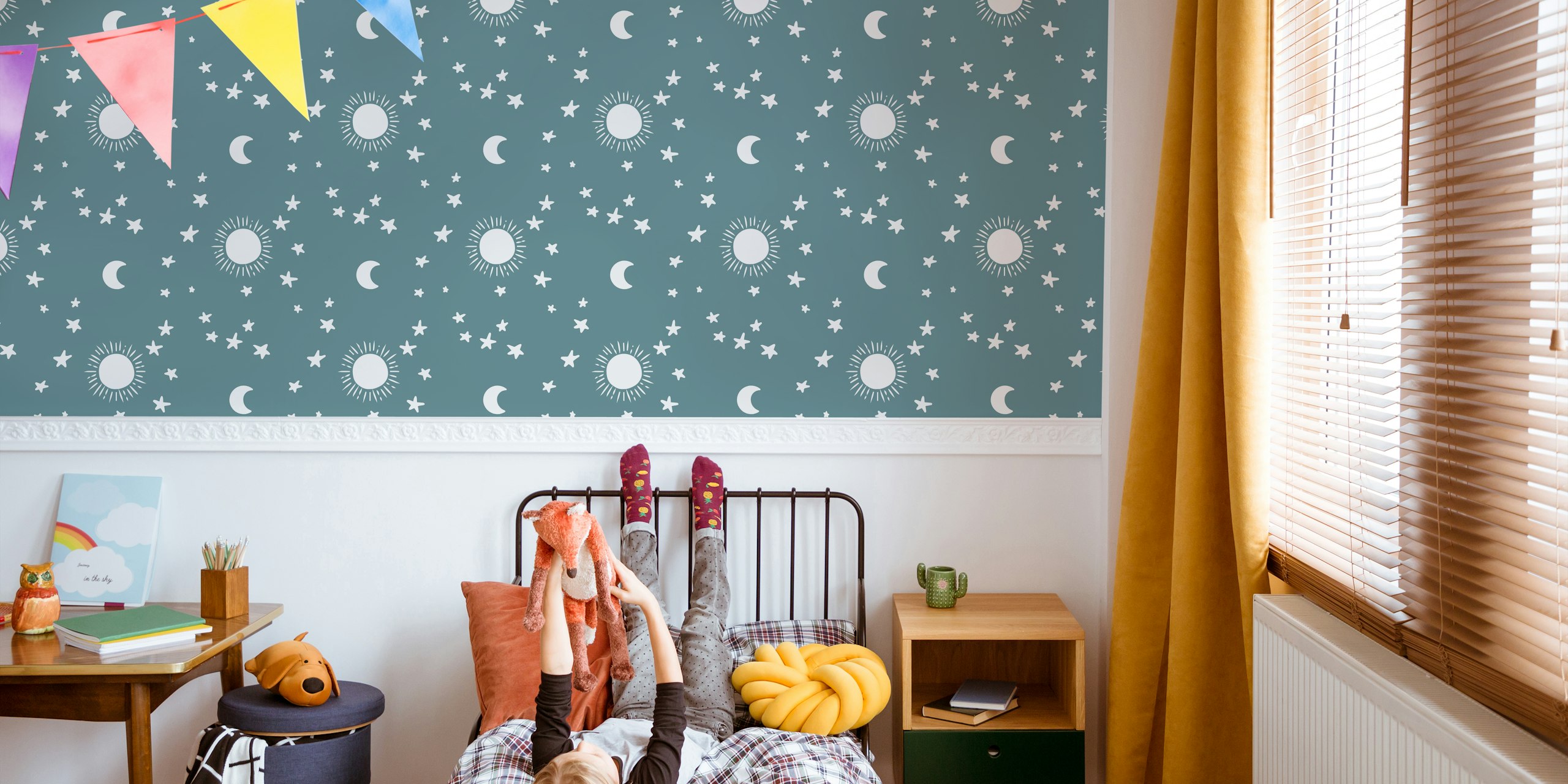 Celestial Stars Nursery-tapet i slate teal