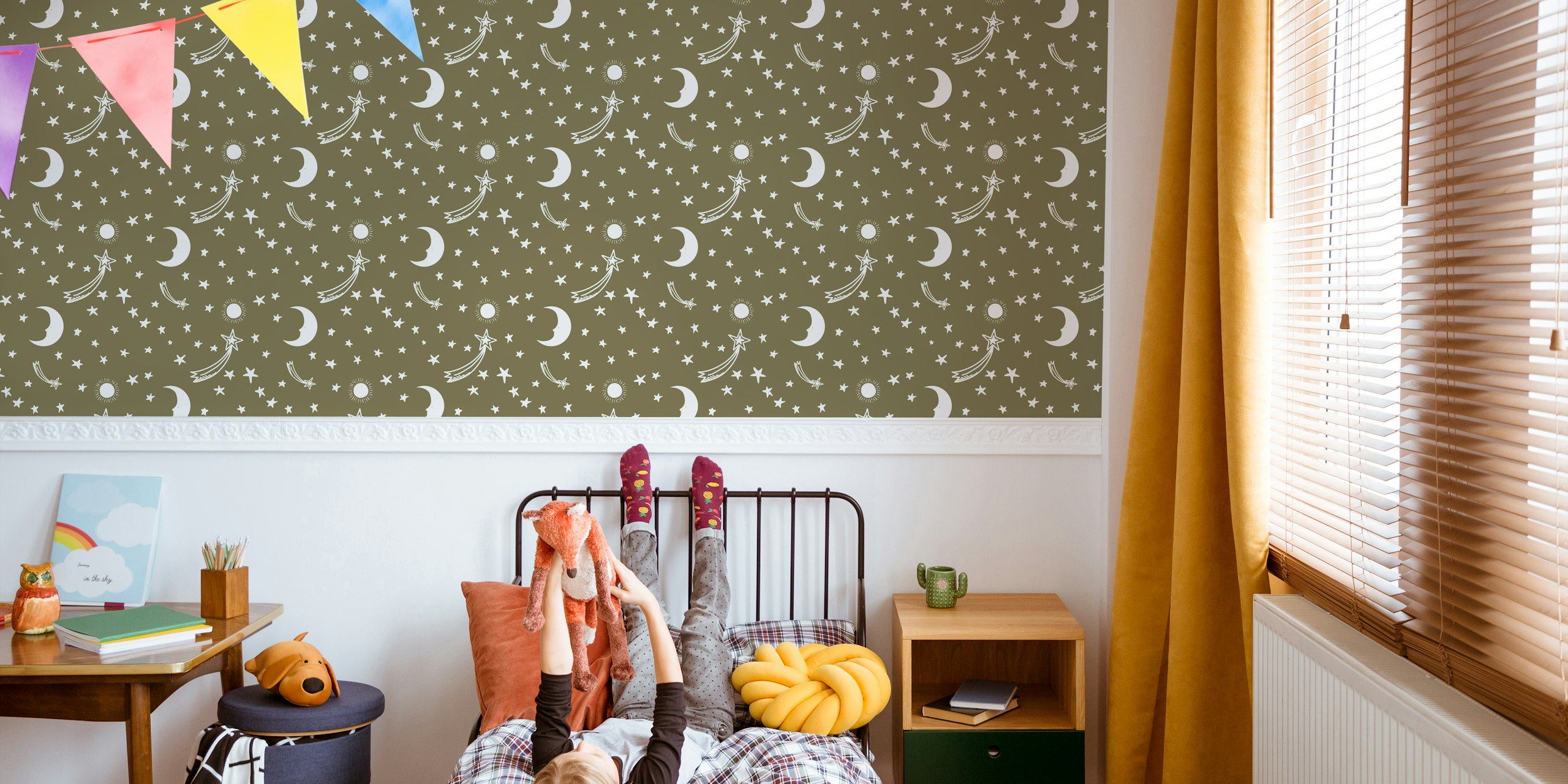 Ταπετσαρία Faded Olive Starry Night σε ένα δωμάτιο