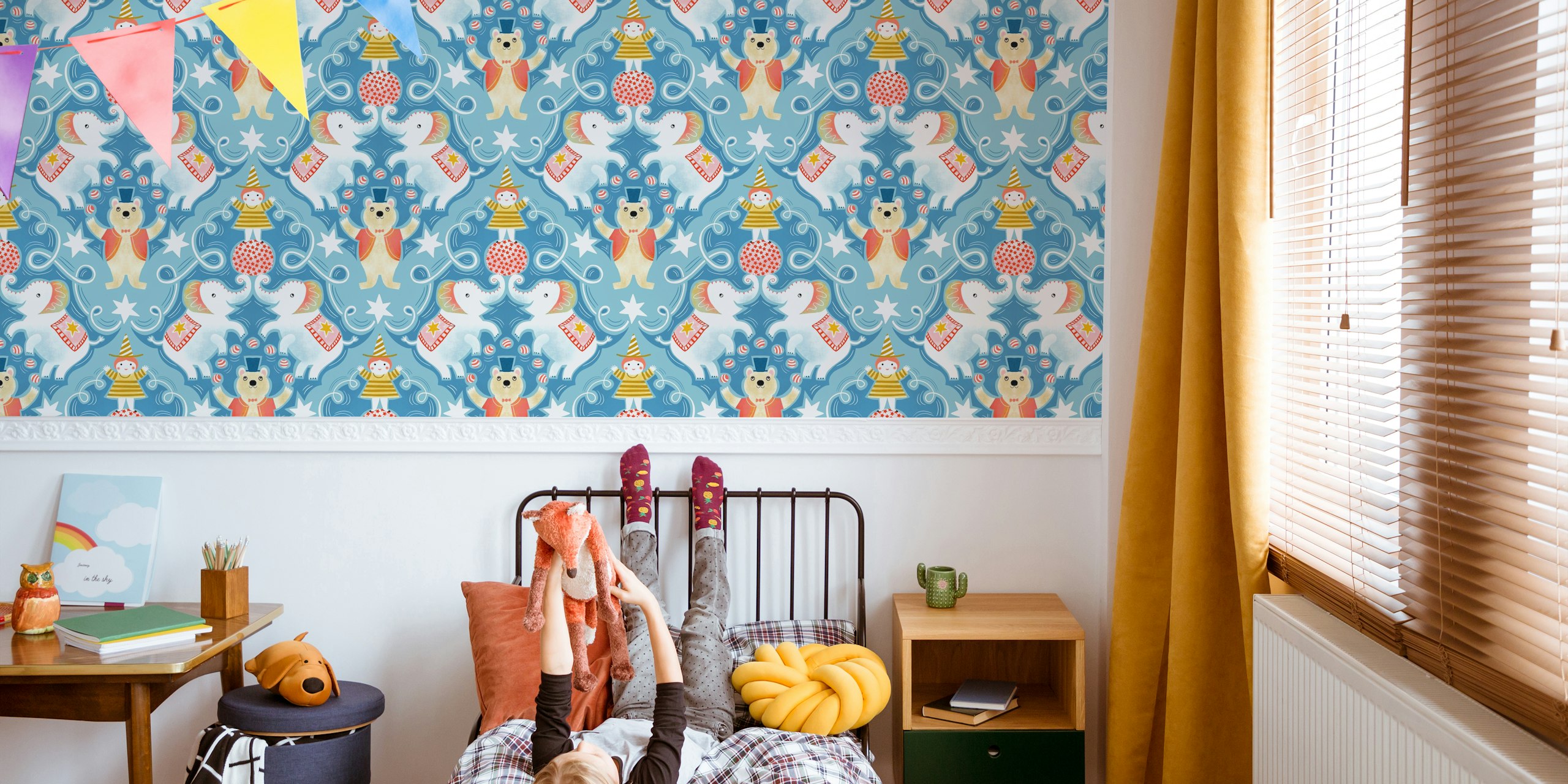 Circus damask kids tapet i et leken rom