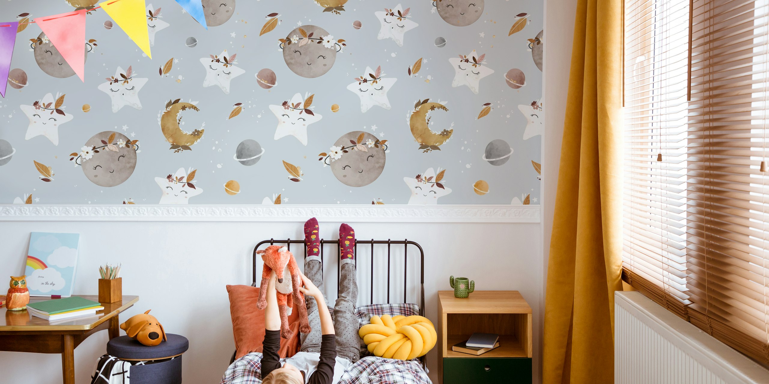 Boho Stars grey wallpaper in a room