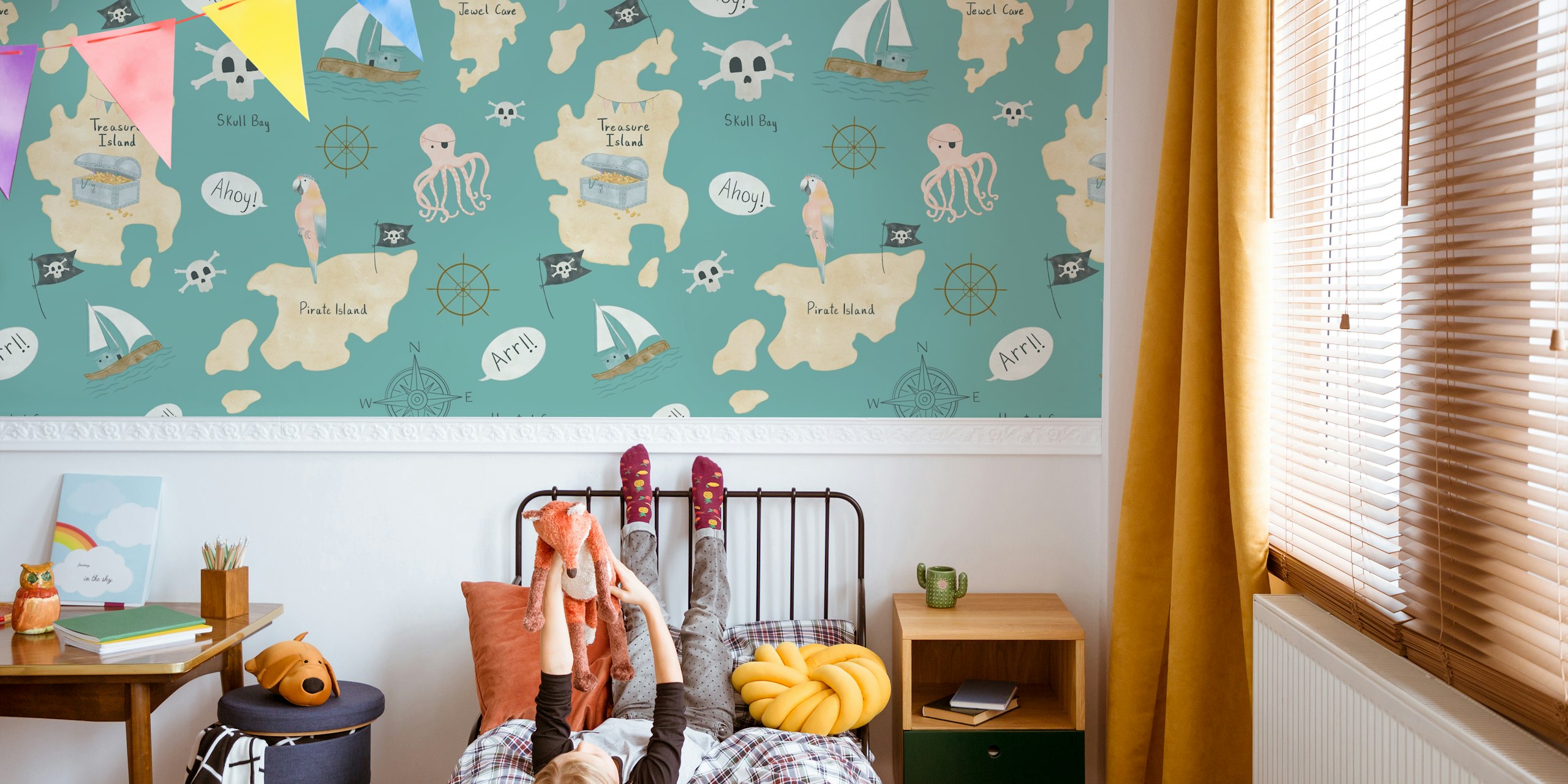 Pirate Adventure Map-Tapete, präsentiert in einem Raum