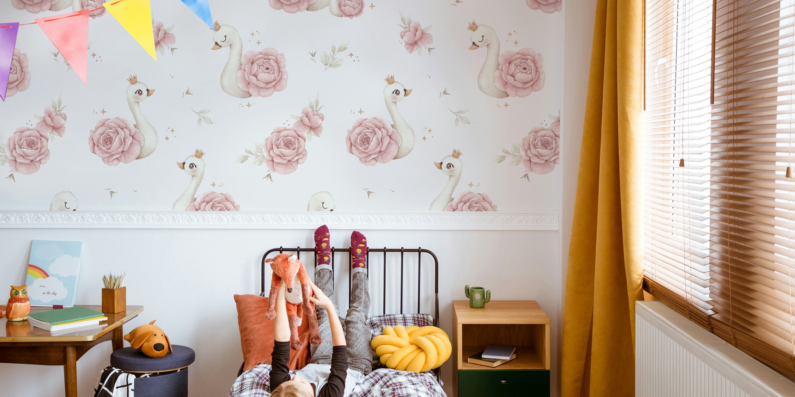 Peony Swan wallpaper pattern in a room