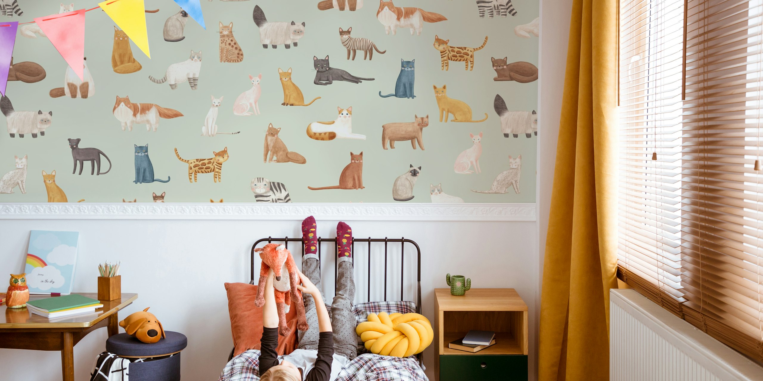 Delightful cat fiesta wallpaper design in a room