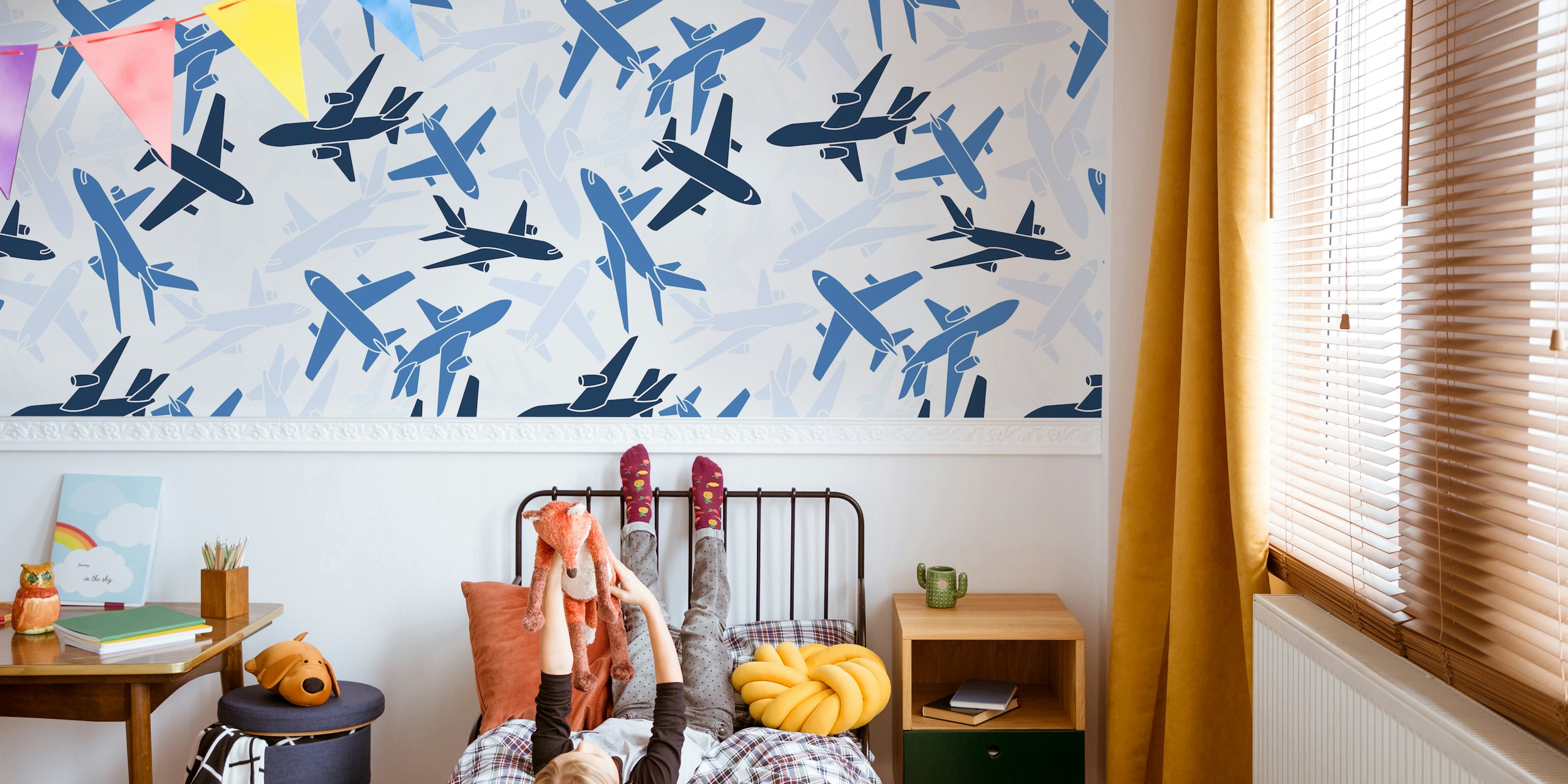 Blue Airplane Camo wallpaper in a room
