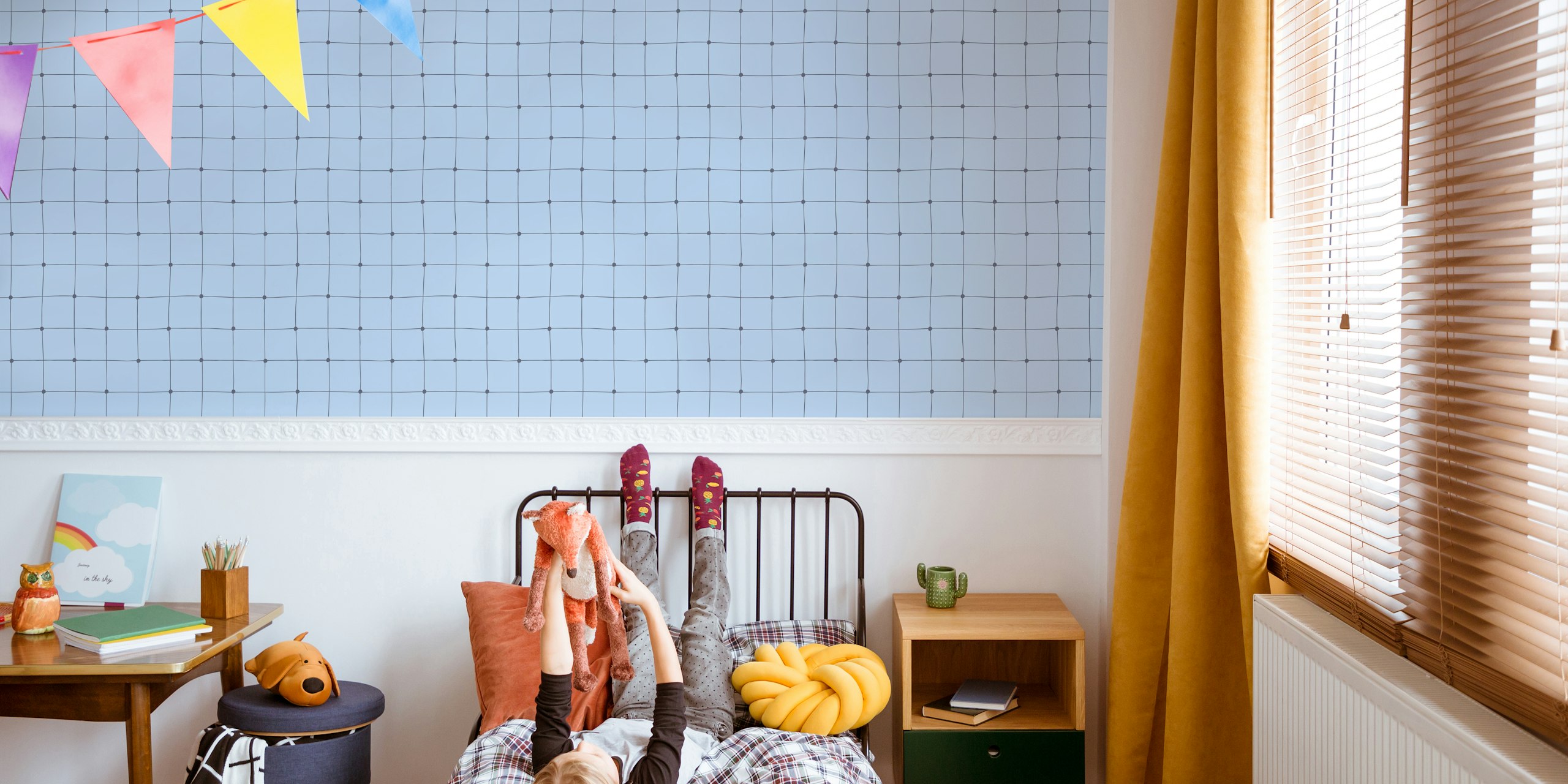 Blue Grid Serenity wallpaper in a room