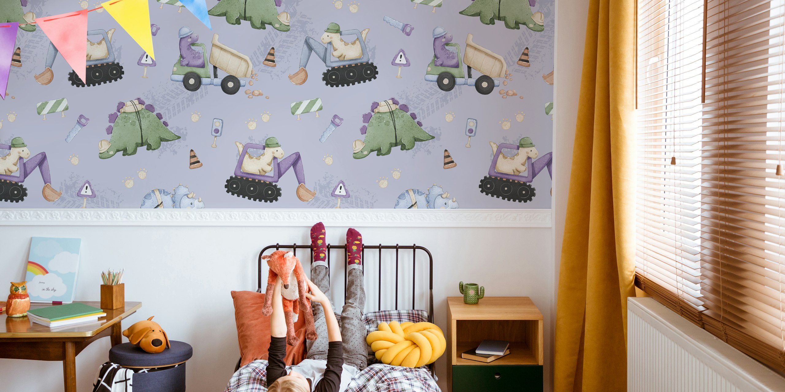 Dino Construction purple wallpaper in a room